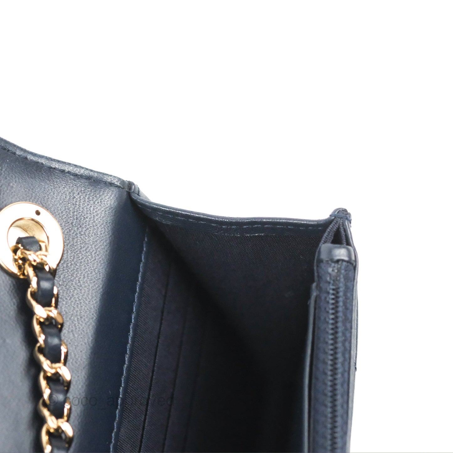 Chanel Trendy CC WOC Wallet on Chain Chevron Navy Lambskin Gold Hardware