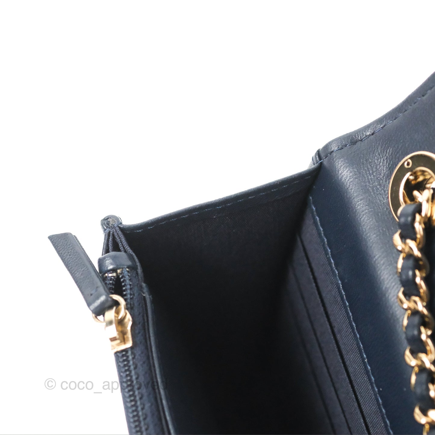 Chanel Trendy CC WOC Wallet on Chain Chevron Navy Lambskin Gold Hardware