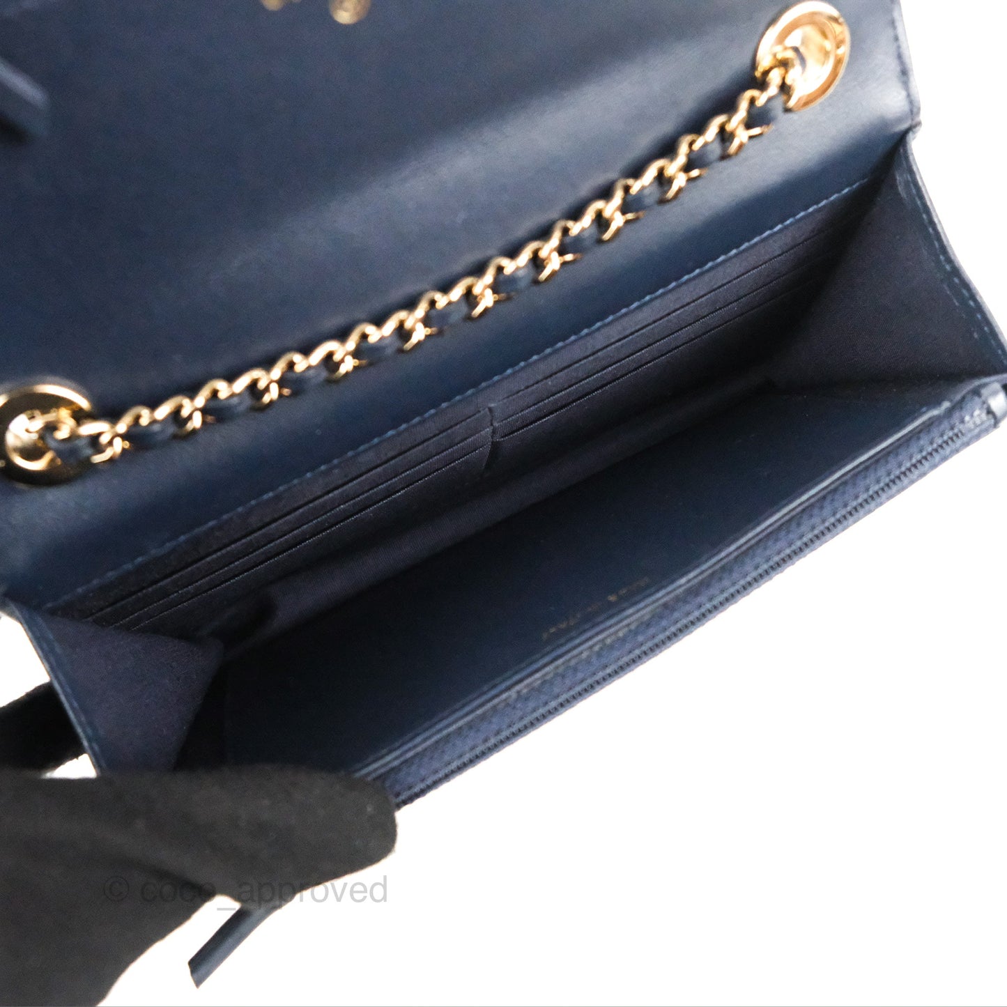 Chanel Trendy CC WOC Wallet on Chain Chevron Navy Lambskin Gold Hardware