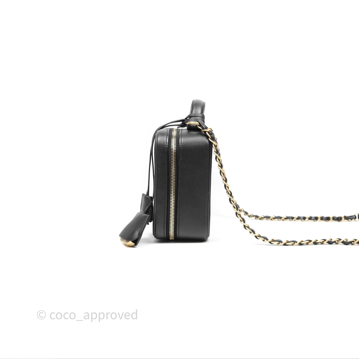 Chanel Quilted Medium CC Filigree Vanity Case Black Caviar Aged Gold Hardware