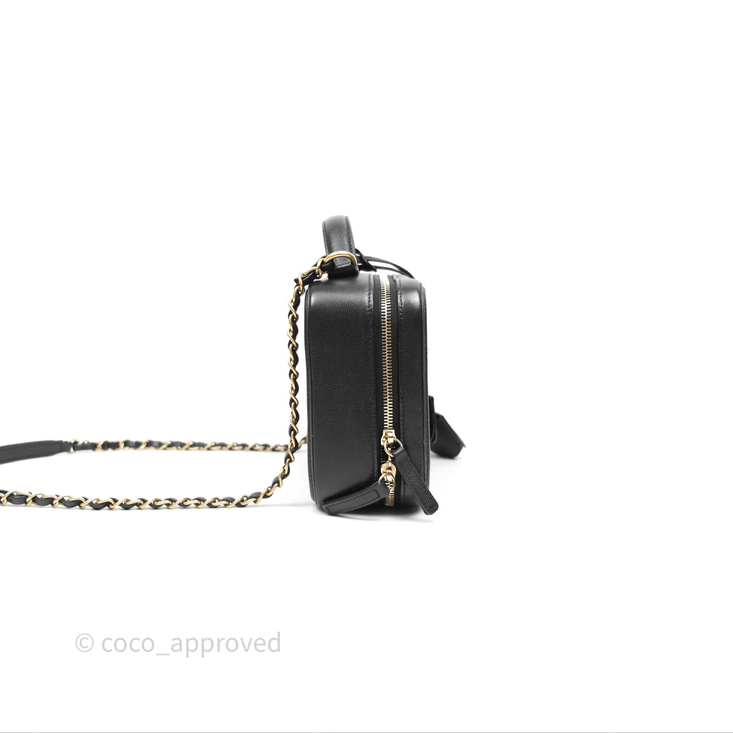 Chanel Quilted Medium CC Filigree Vanity Case Black Caviar Aged Gold Hardware