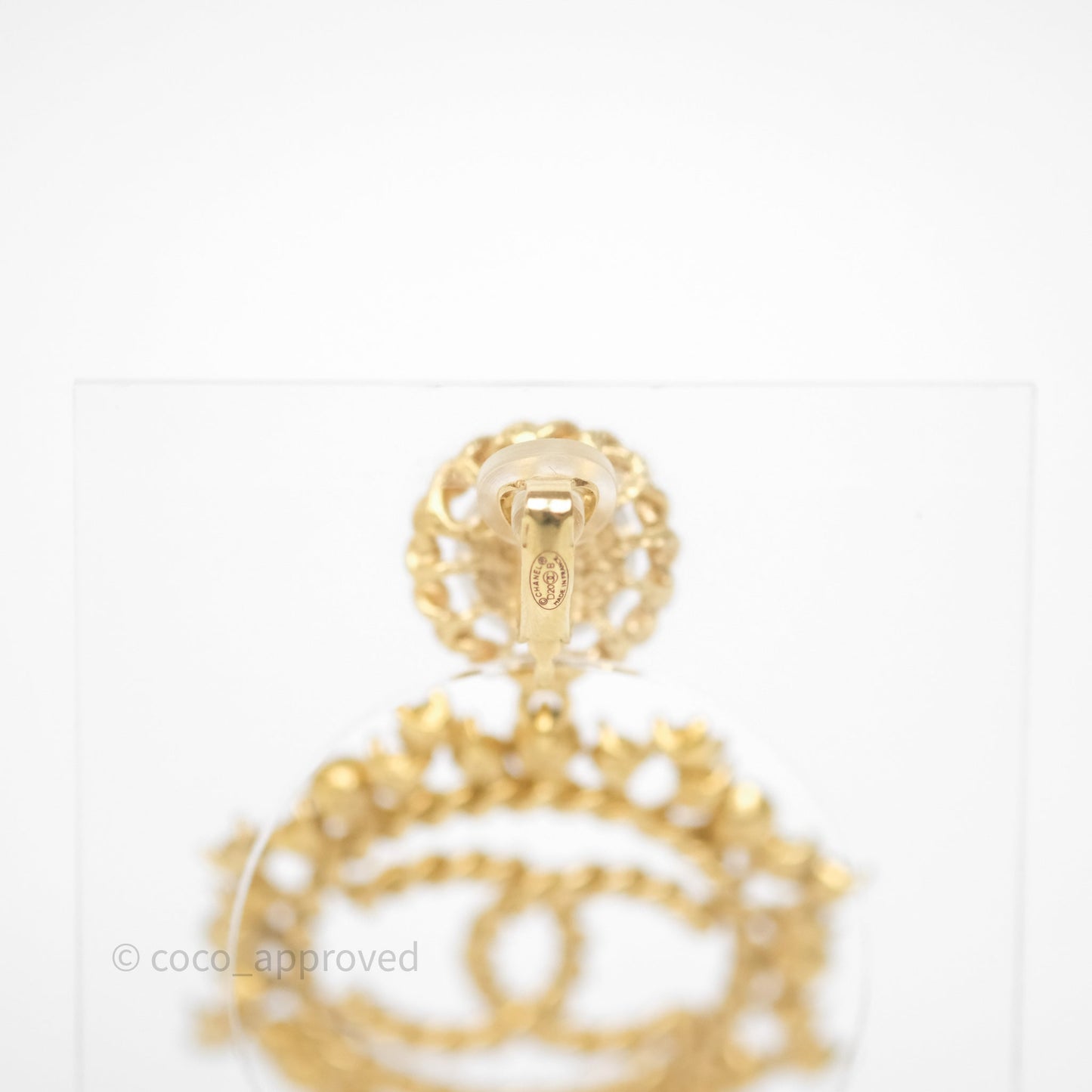 Chanel Crystal Round CC Pearl Drop Ear Clip Gold Tone 20B