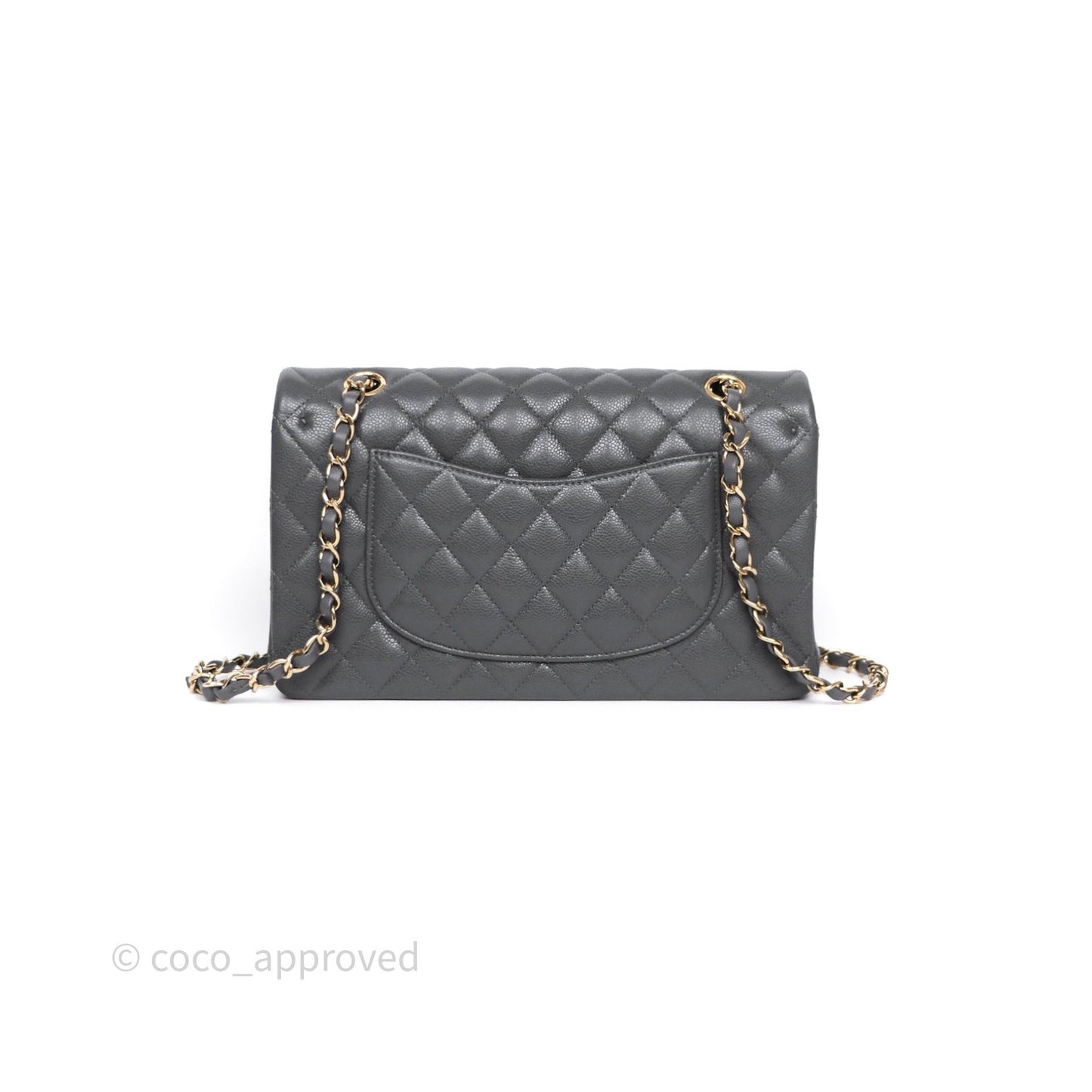 Chanel Classic M/L Medium Flap Quilted Dark Grey Caviar Gold Hardware