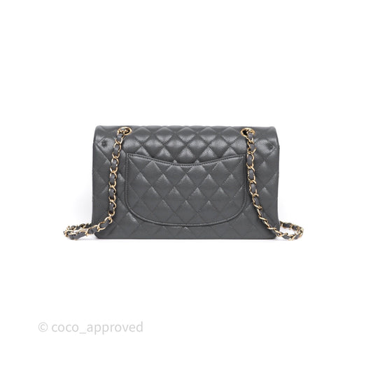 Chanel Classic M/L Medium Flap Quilted Dark Grey Caviar Gold Hardware