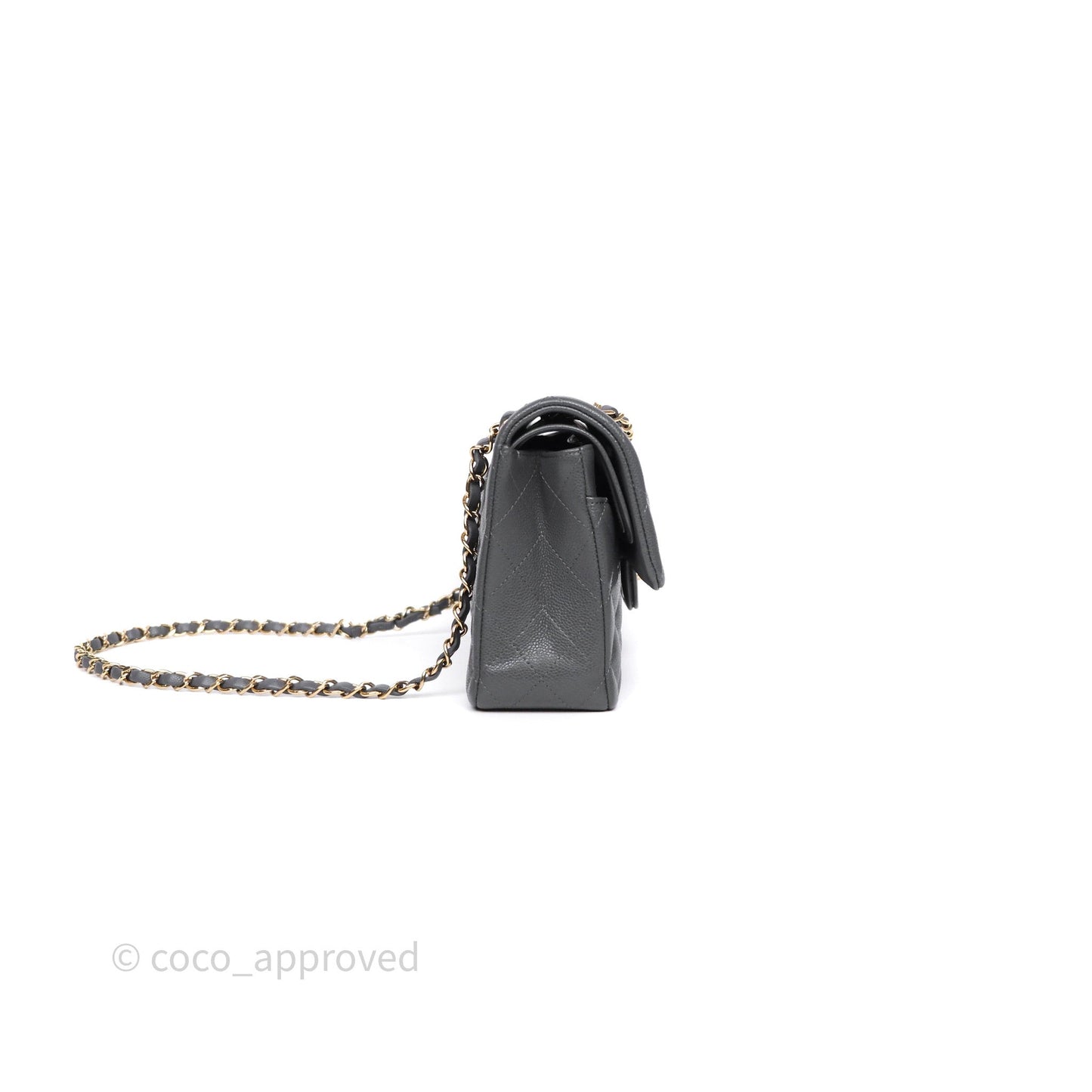 Chanel Classic M/L Medium Flap Quilted Dark Grey Caviar Gold Hardware