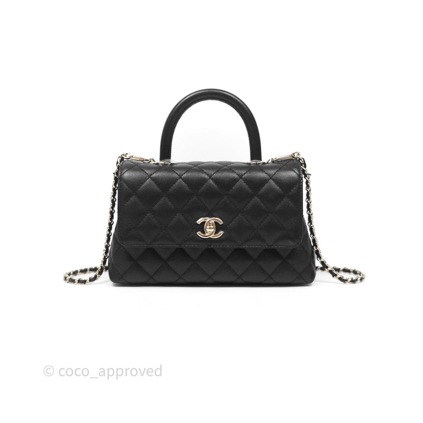 Chanel Small Coco Handle Quilted Black Caviar Gold Hardware