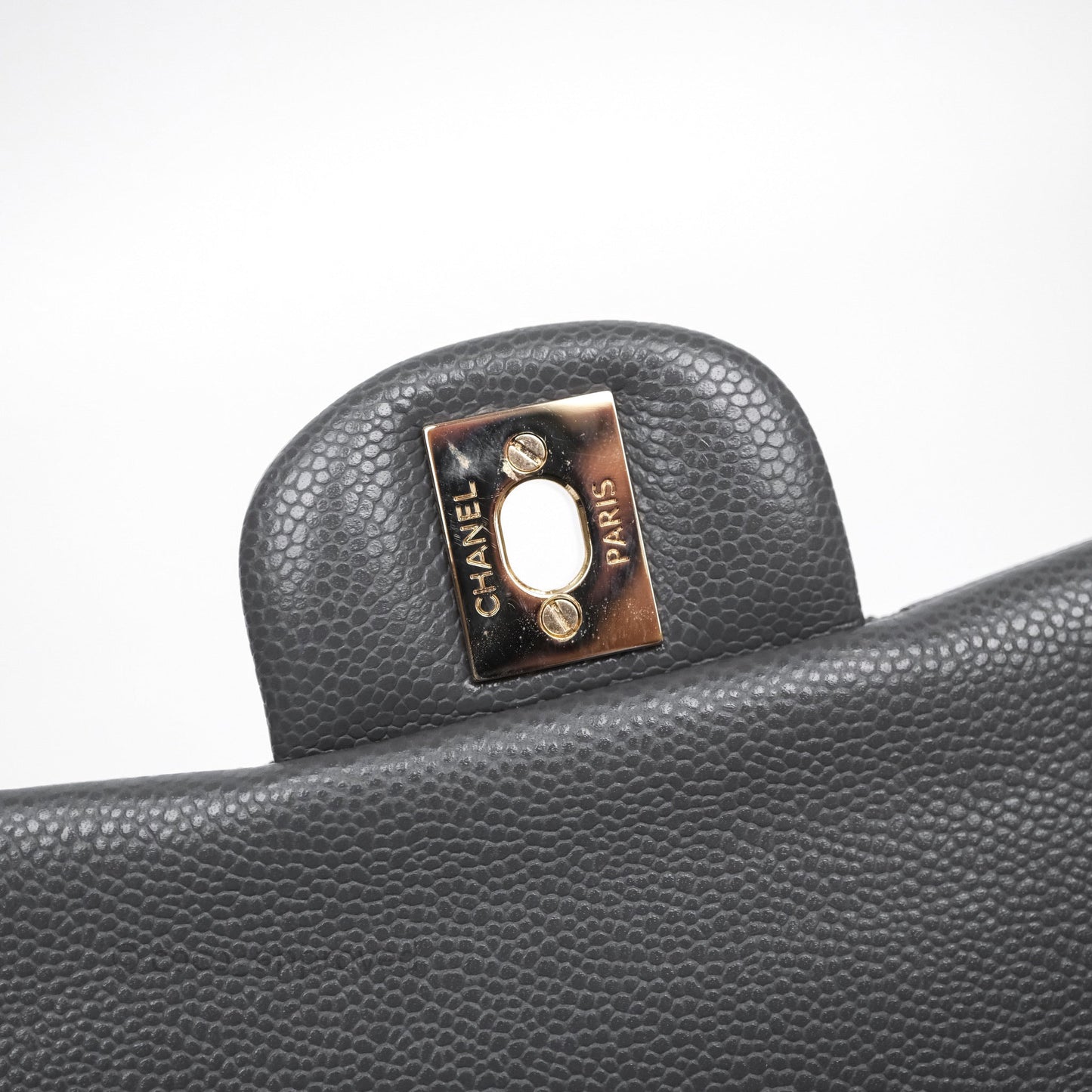 Chanel Classic M/L Medium Flap Quilted Dark Grey Caviar Gold Hardware