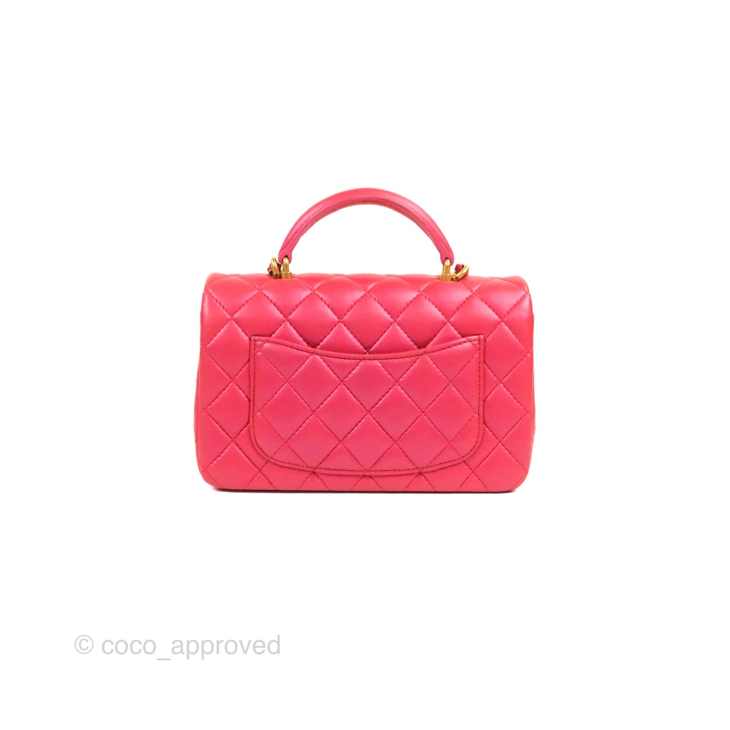 Chanel Top Handle Mini Rectangular Flap Bag Iridescent Dark Pink Lambskin Aged Gold Hardware