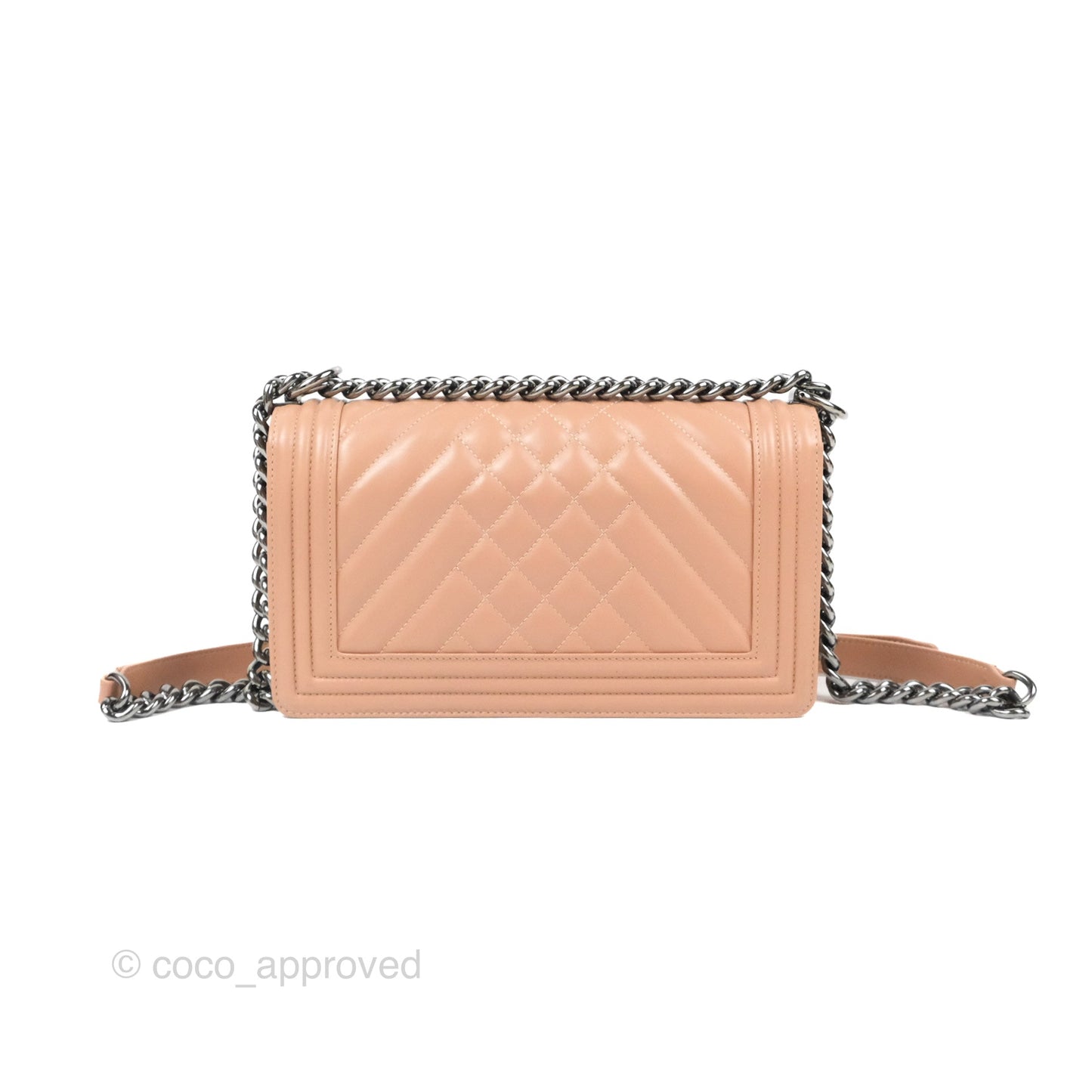 Chanel Chevron & Quilted Medium Boy Beige Calfskin Gun Metal