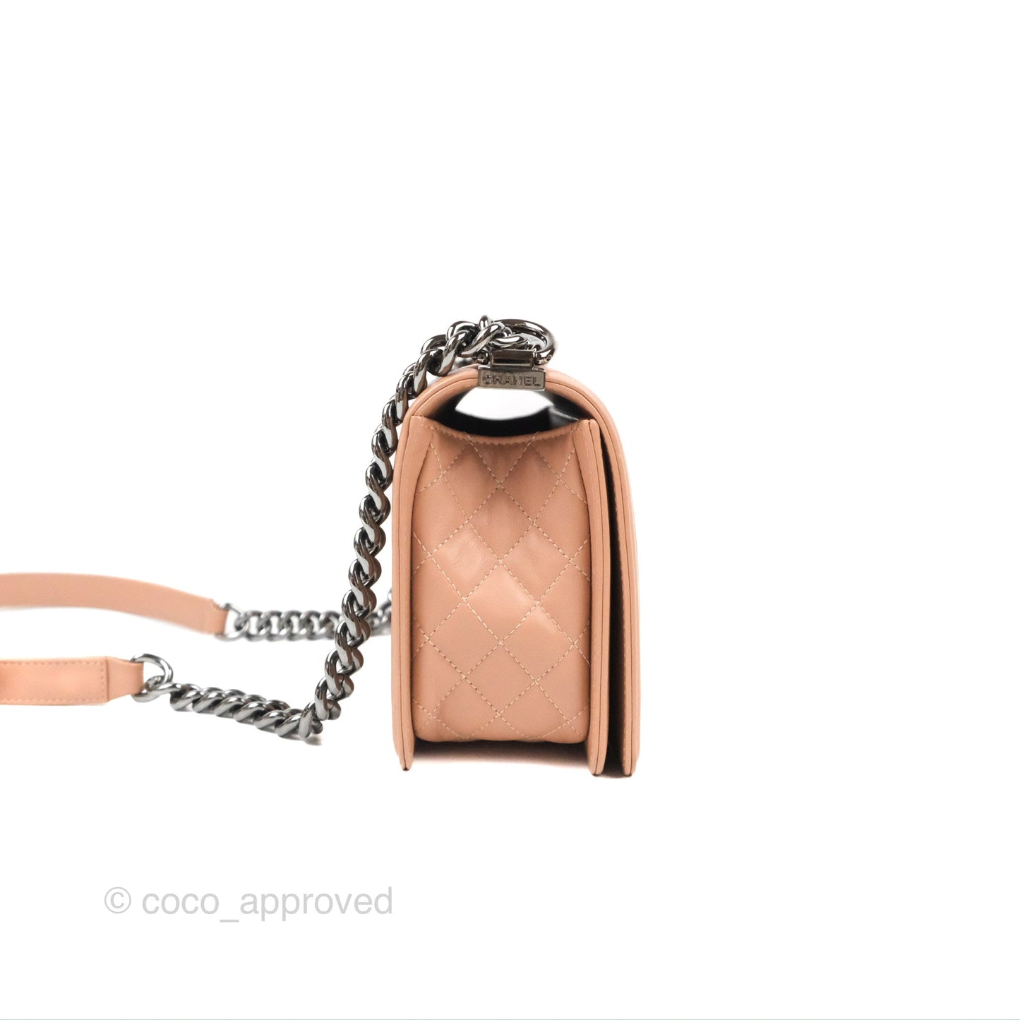 Chanel Chevron & Quilted Medium Boy Beige Calfskin Gun Metal