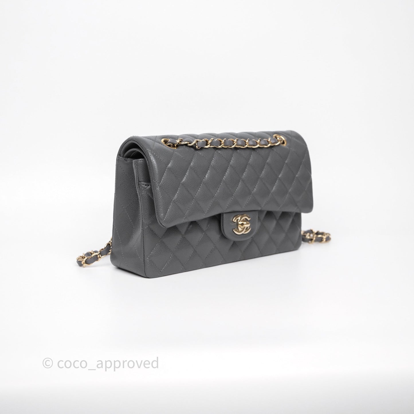Chanel Classic M/L Medium Flap Quilted Dark Grey Caviar Gold Hardware
