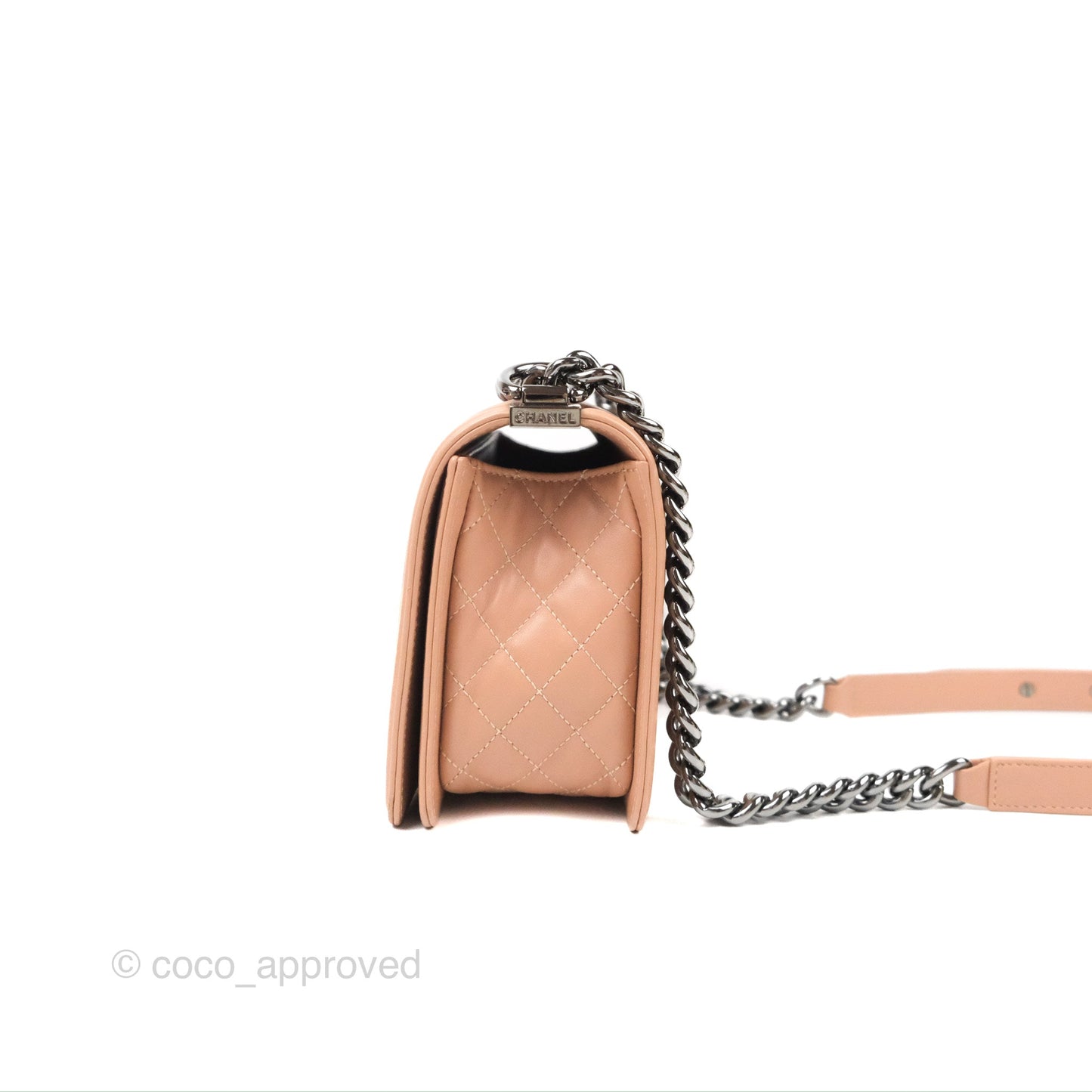 Chanel Chevron & Quilted Medium Boy Beige Calfskin Gun Metal