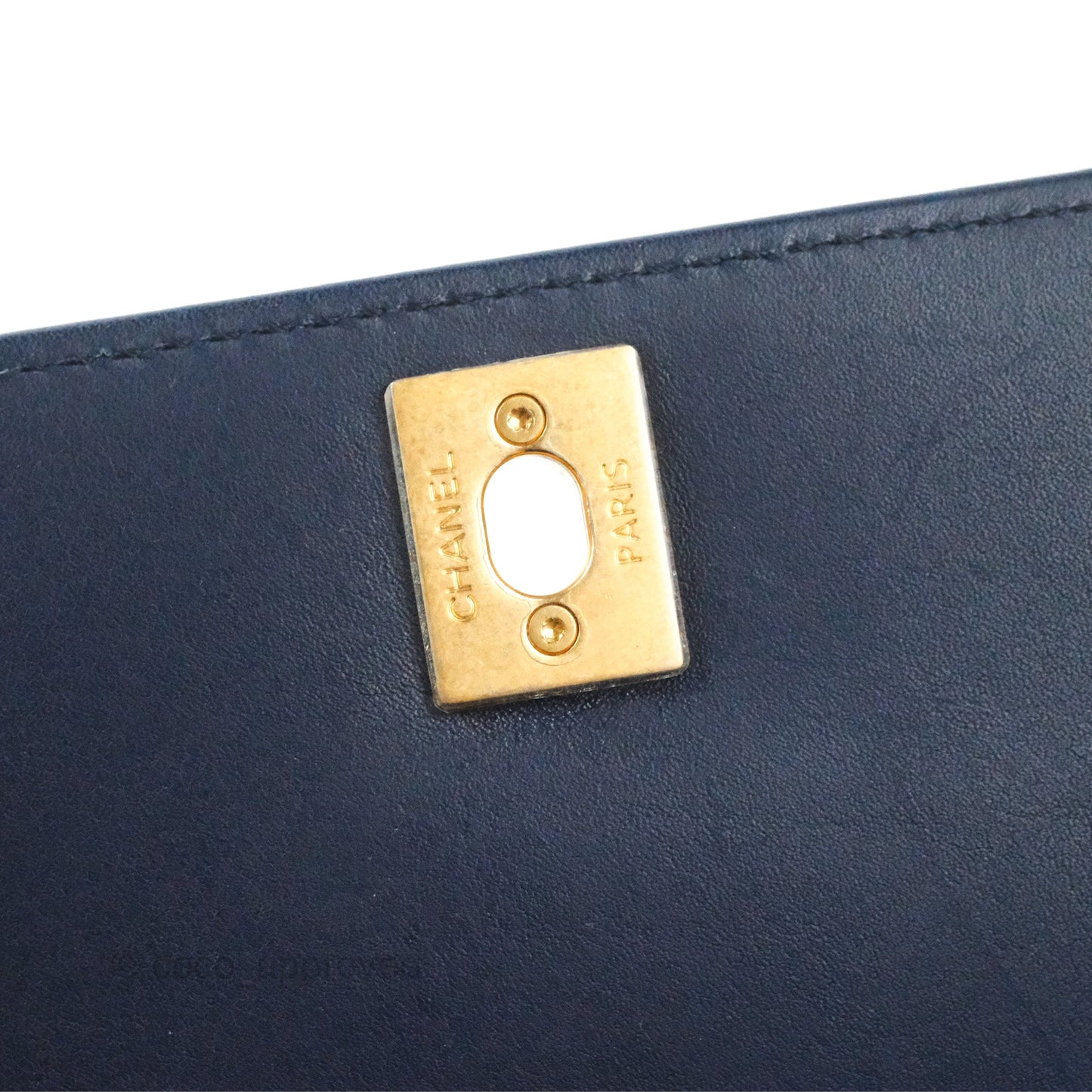 Chanel Small Coco Handle Chevron Navy Crumpled Leather Aged Gold Hardware