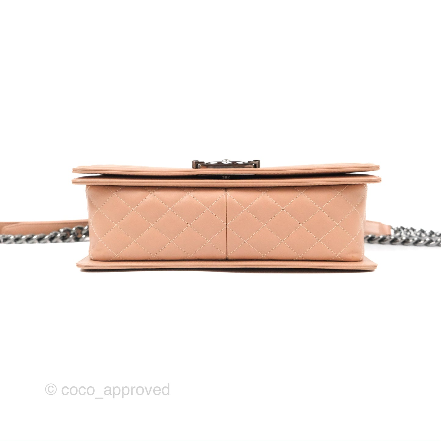 Chanel Chevron & Quilted Medium Boy Beige Calfskin Gun Metal