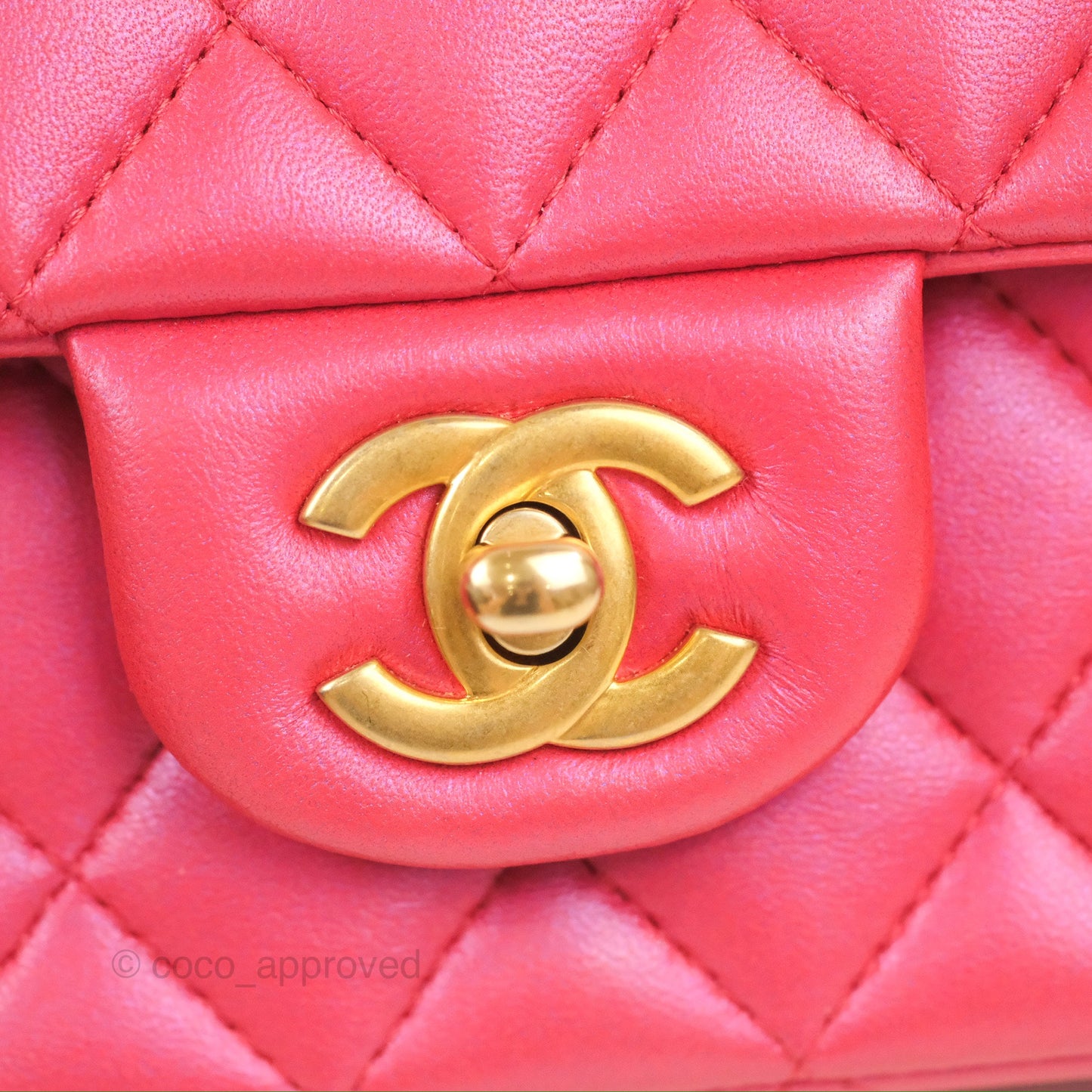 Chanel Top Handle Mini Rectangular Flap Bag Iridescent Dark Pink Lambskin Aged Gold Hardware