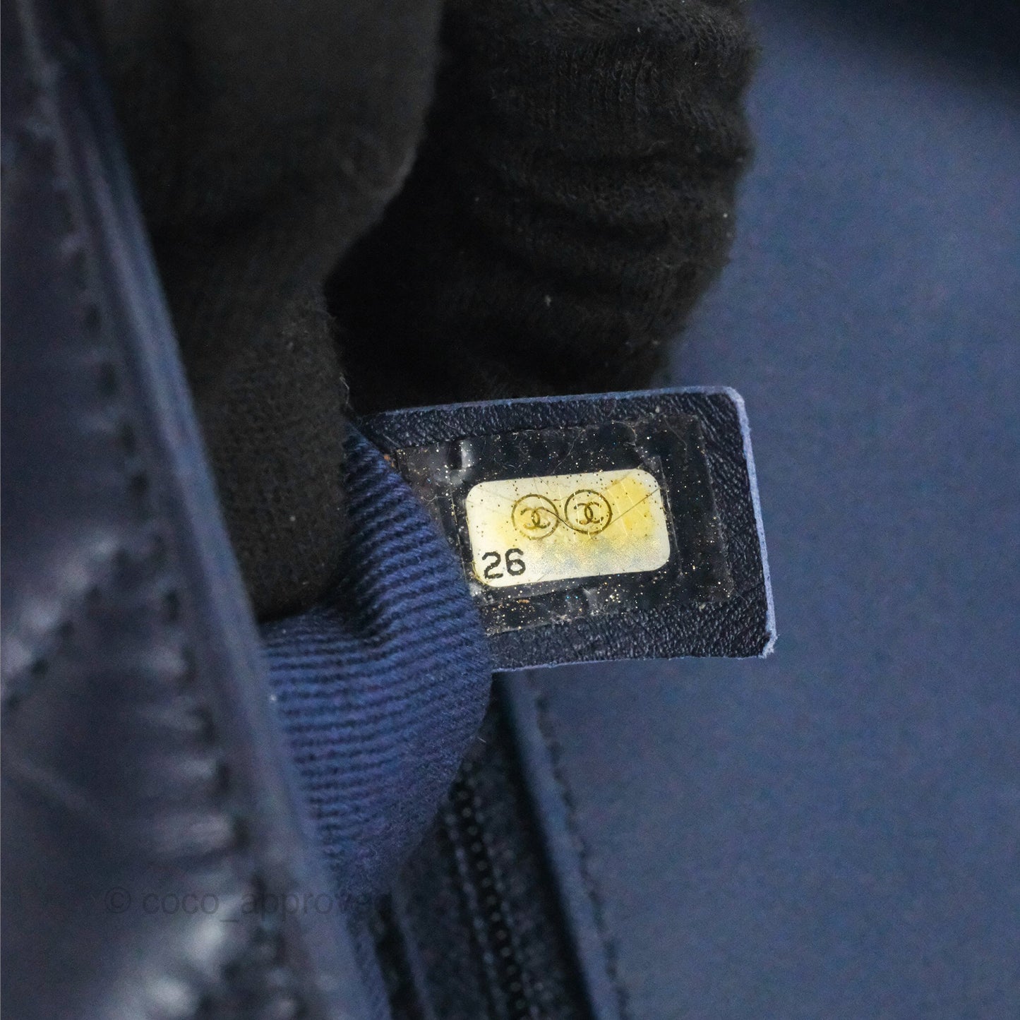Chanel Small Coco Handle Chevron Navy Crumpled Leather Aged Gold Hardware