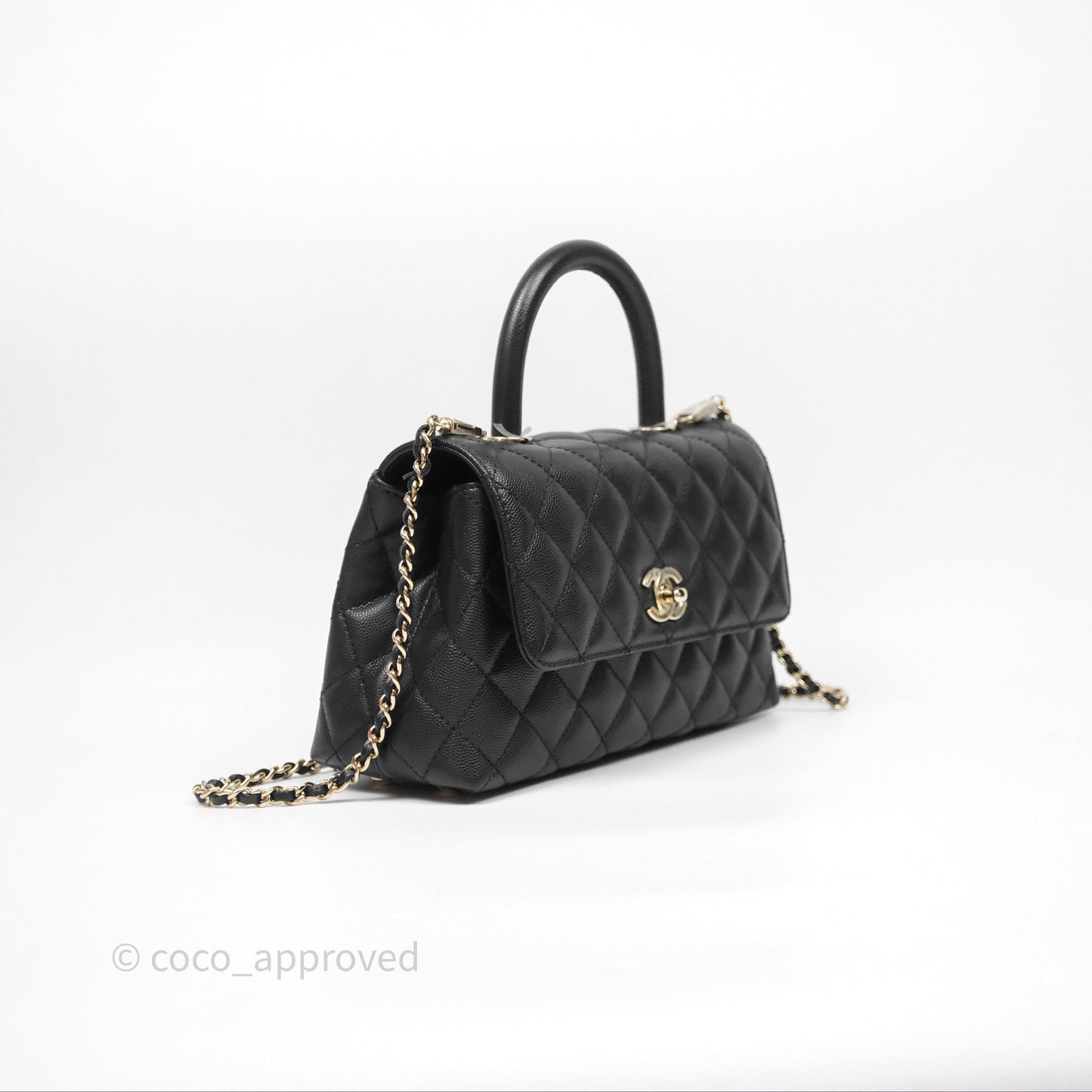 Chanel Small Coco Handle Quilted Black Caviar Gold Hardware
