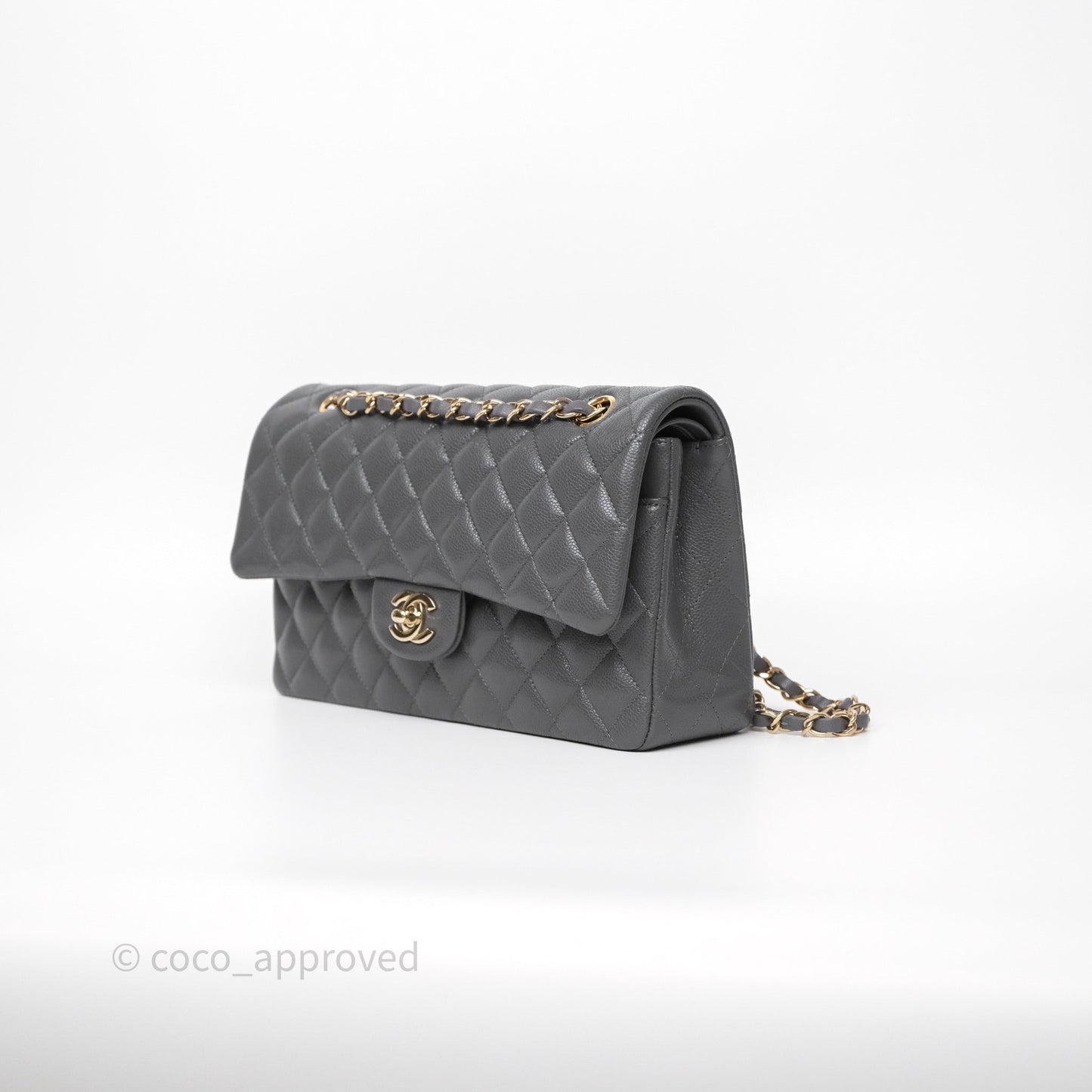 Chanel Classic M/L Medium Flap Quilted Dark Grey Caviar Gold Hardware