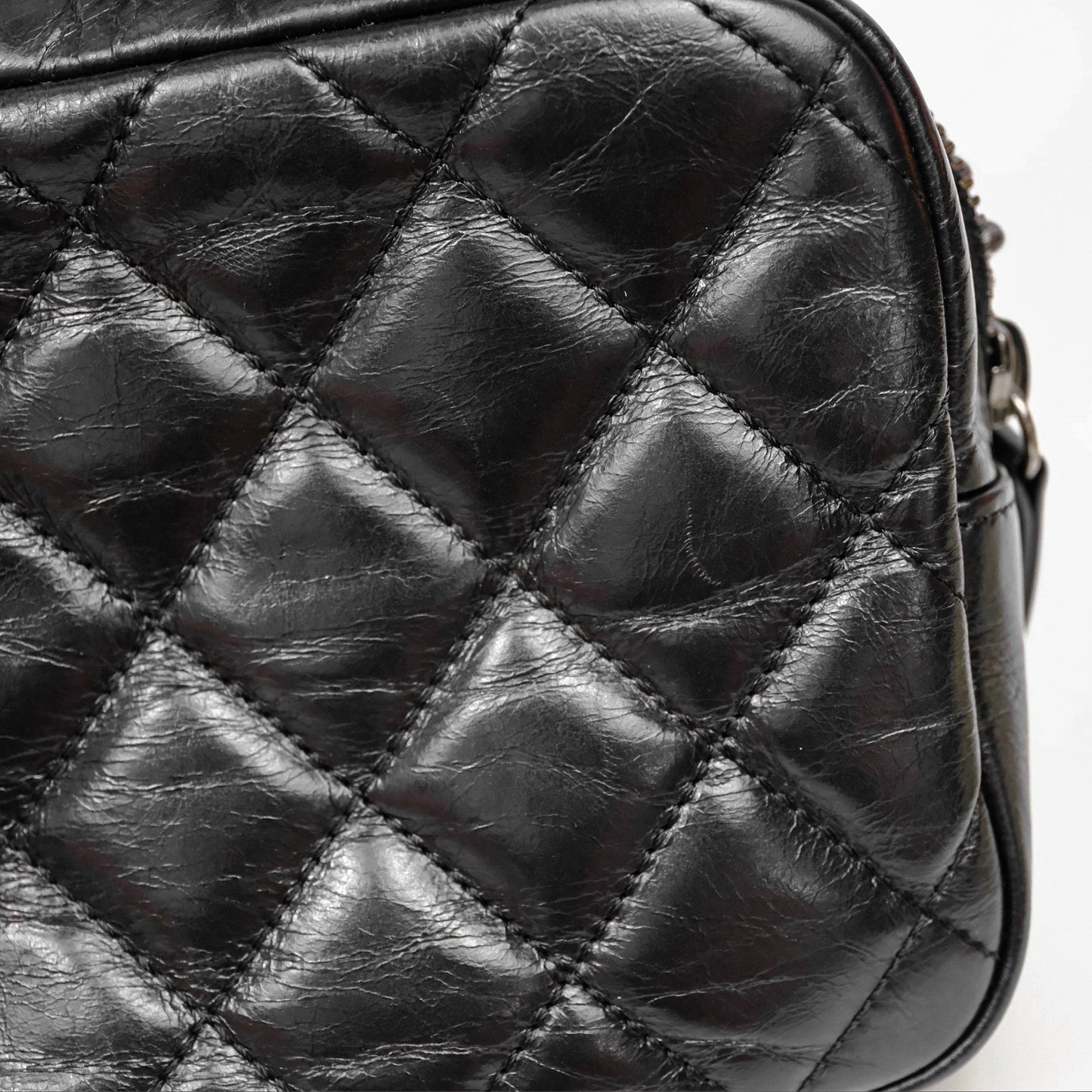 Chanel Flap Bag Black Glazed Calfskin Ruthenium Hardware