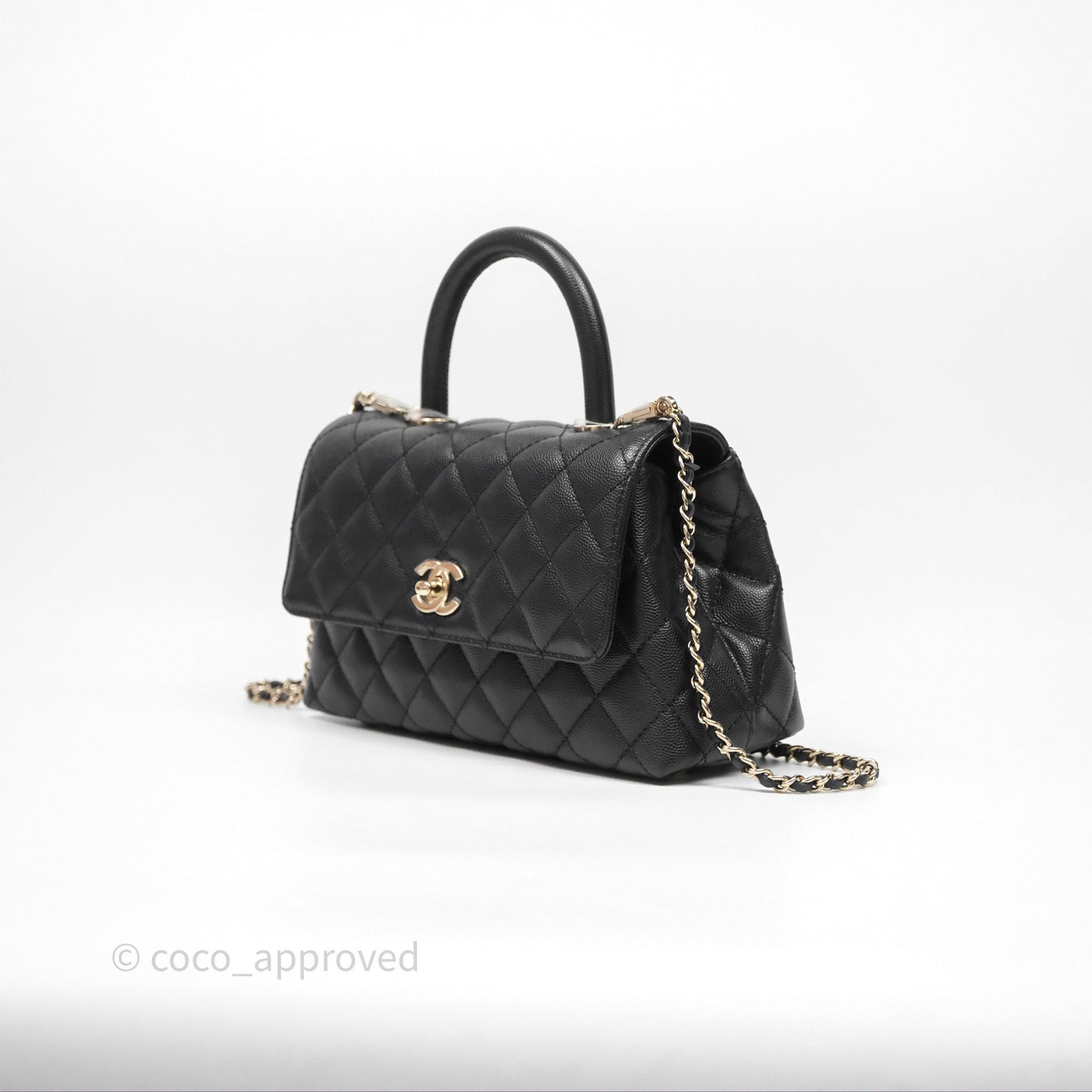 Chanel Small Coco Handle Quilted Black Caviar Gold Hardware