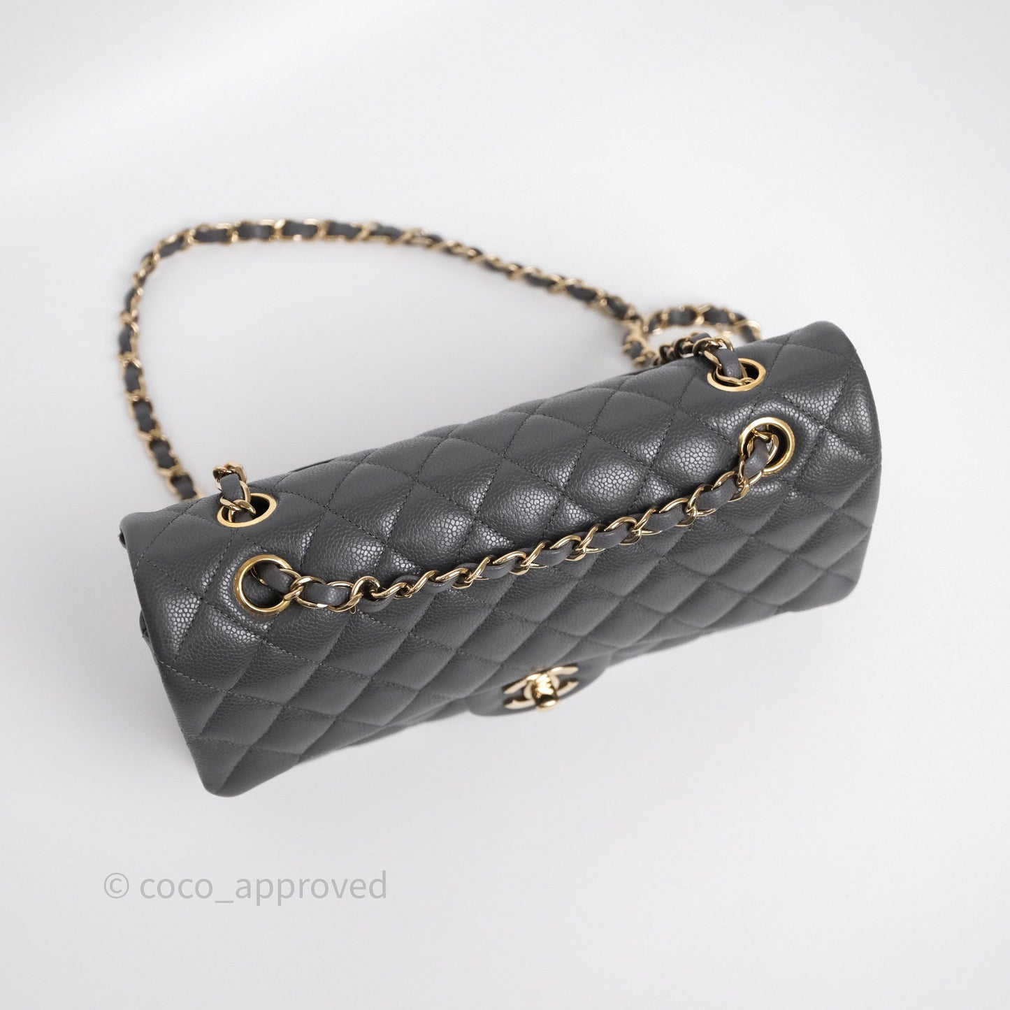 Chanel Classic M/L Medium Flap Quilted Dark Grey Caviar Gold Hardware
