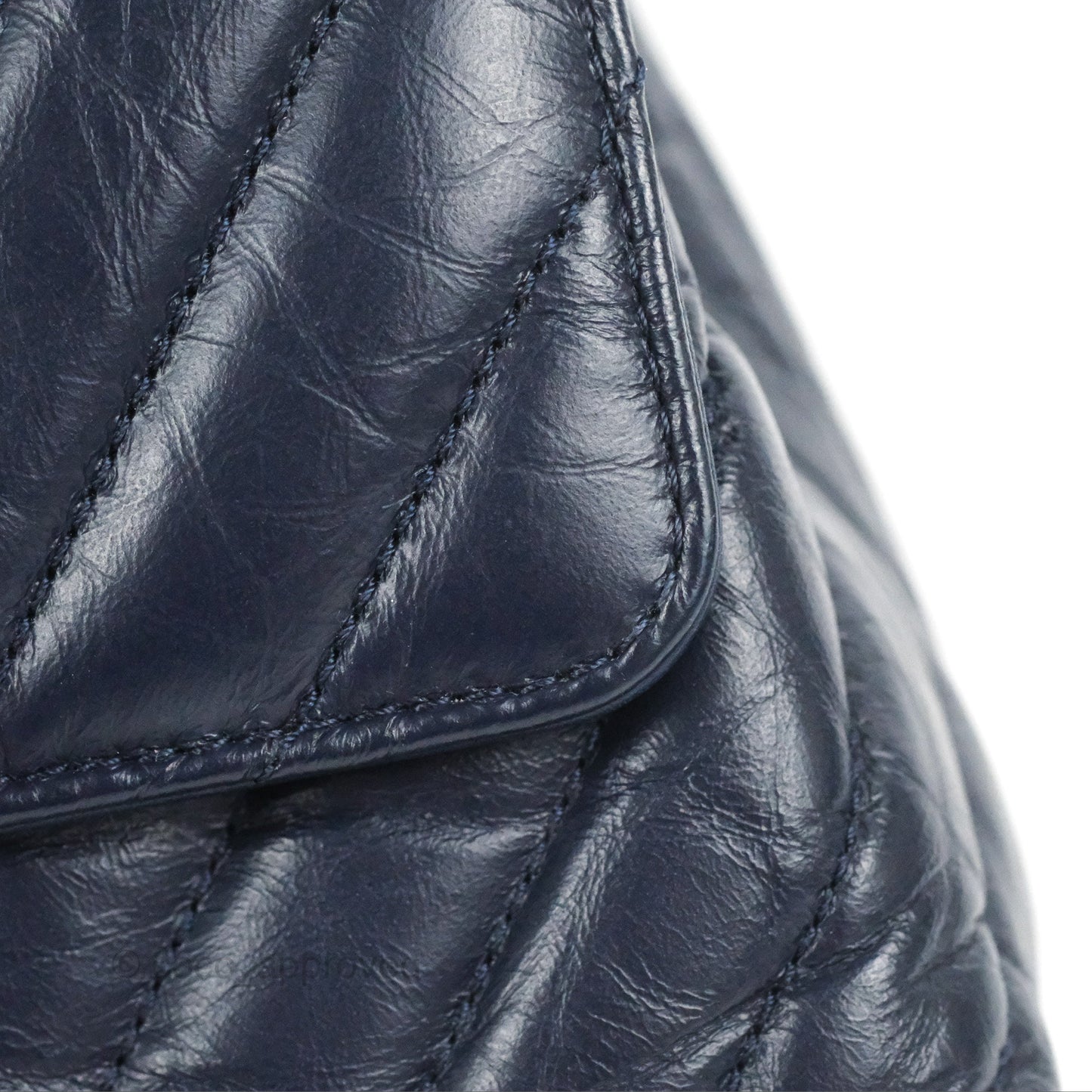Chanel Small Coco Handle Chevron Navy Crumpled Leather Aged Gold Hardware