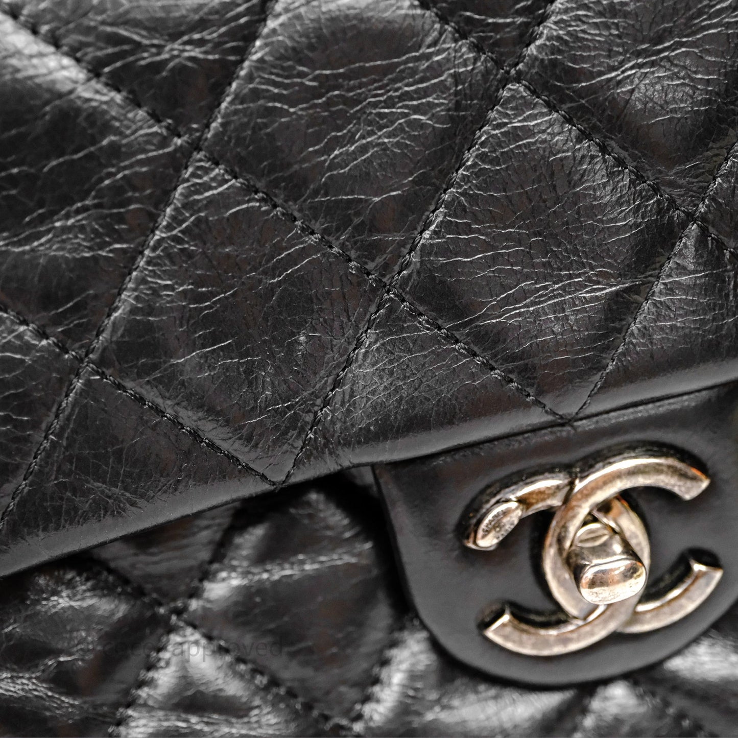 Chanel Flap Bag Black Glazed Calfskin Ruthenium Hardware