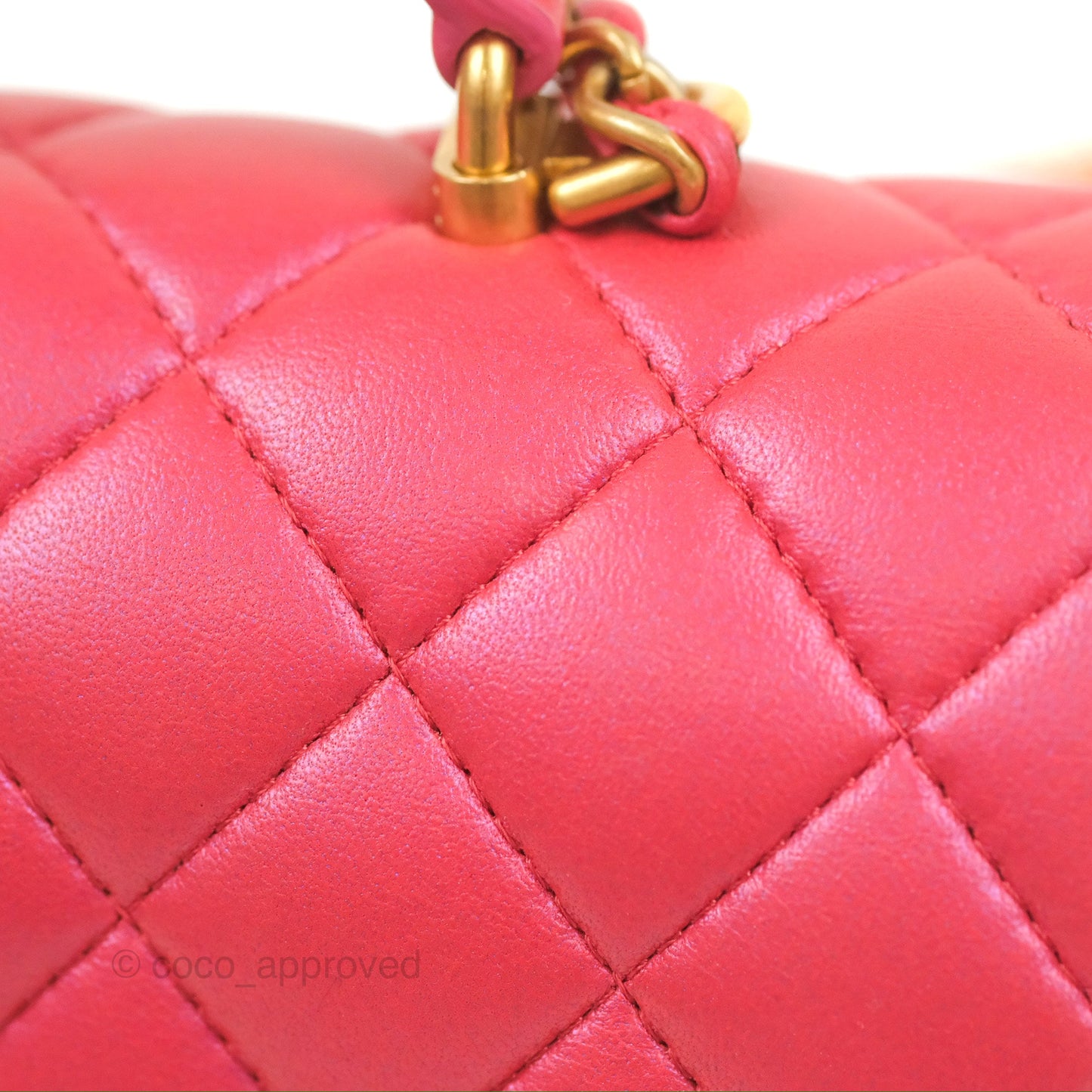 Chanel Top Handle Mini Rectangular Flap Bag Iridescent Dark Pink Lambskin Aged Gold Hardware