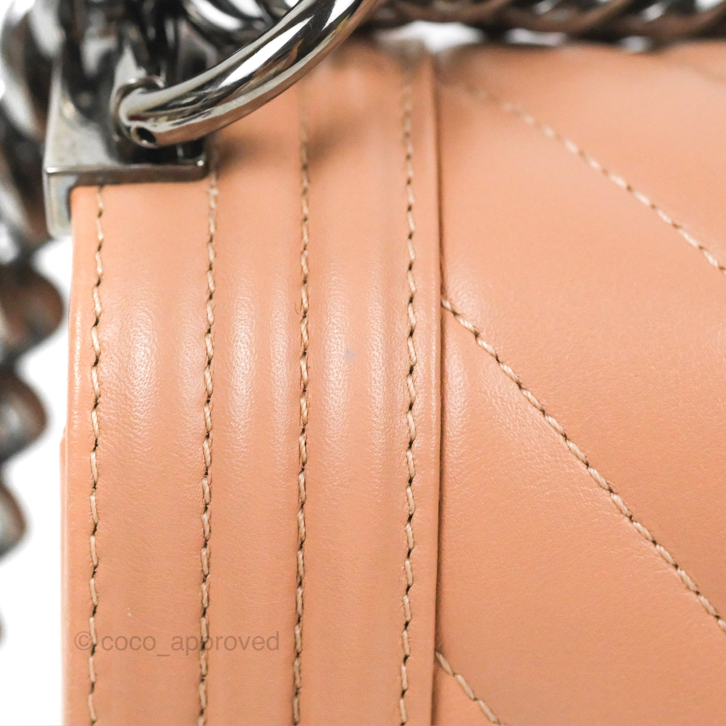 Chanel Chevron & Quilted Medium Boy Beige Calfskin Gun Metal