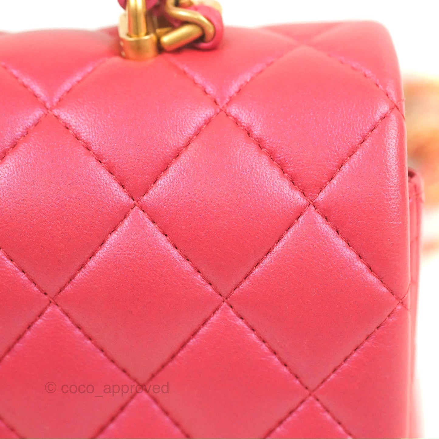 Chanel Top Handle Mini Rectangular Flap Bag Iridescent Dark Pink Lambskin Aged Gold Hardware
