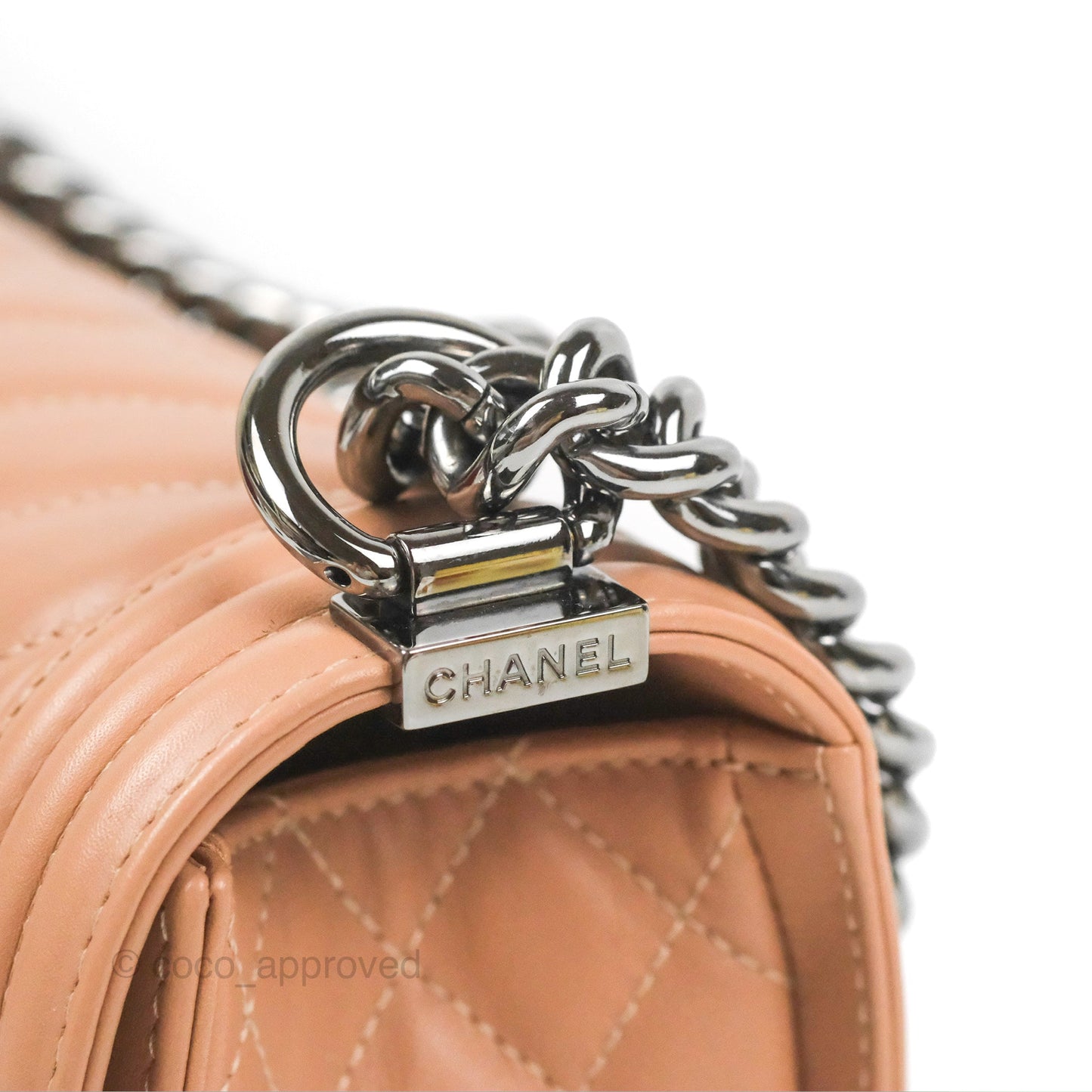Chanel Chevron & Quilted Medium Boy Beige Calfskin Gun Metal