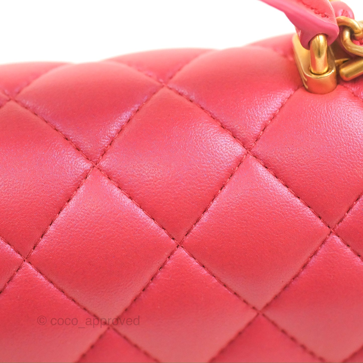 Chanel Top Handle Mini Rectangular Flap Bag Iridescent Dark Pink Lambskin Aged Gold Hardware
