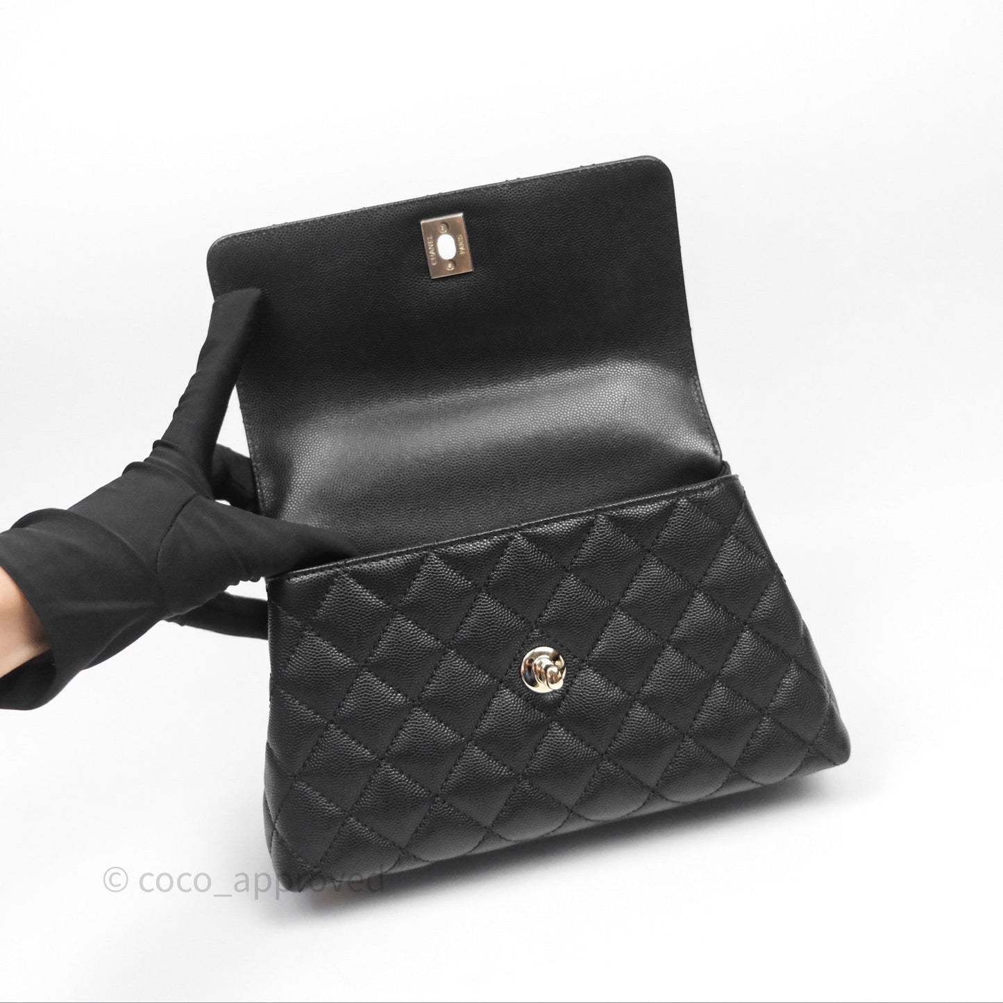 Chanel Small Coco Handle Quilted Black Caviar Gold Hardware