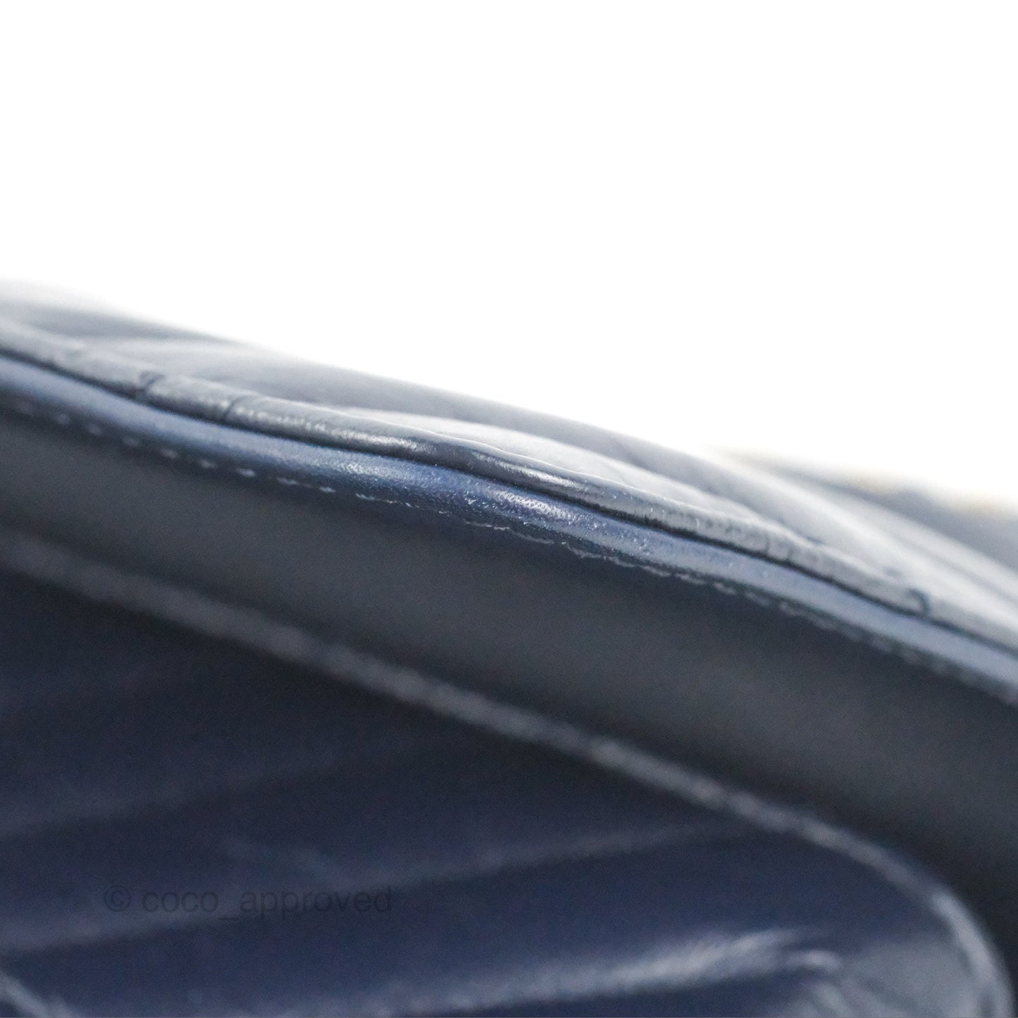 Chanel Small Coco Handle Chevron Navy Crumpled Leather Aged Gold Hardware