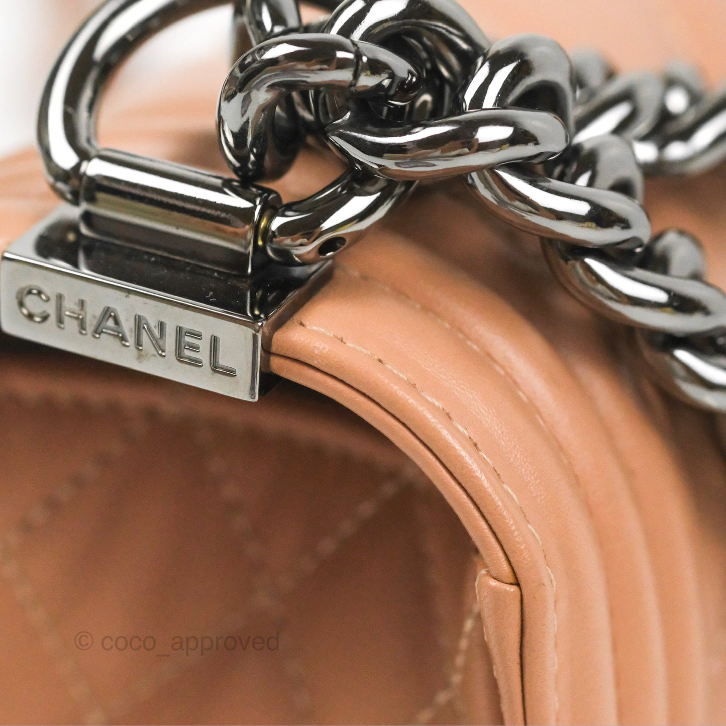 Chanel Chevron & Quilted Medium Boy Beige Calfskin Gun Metal