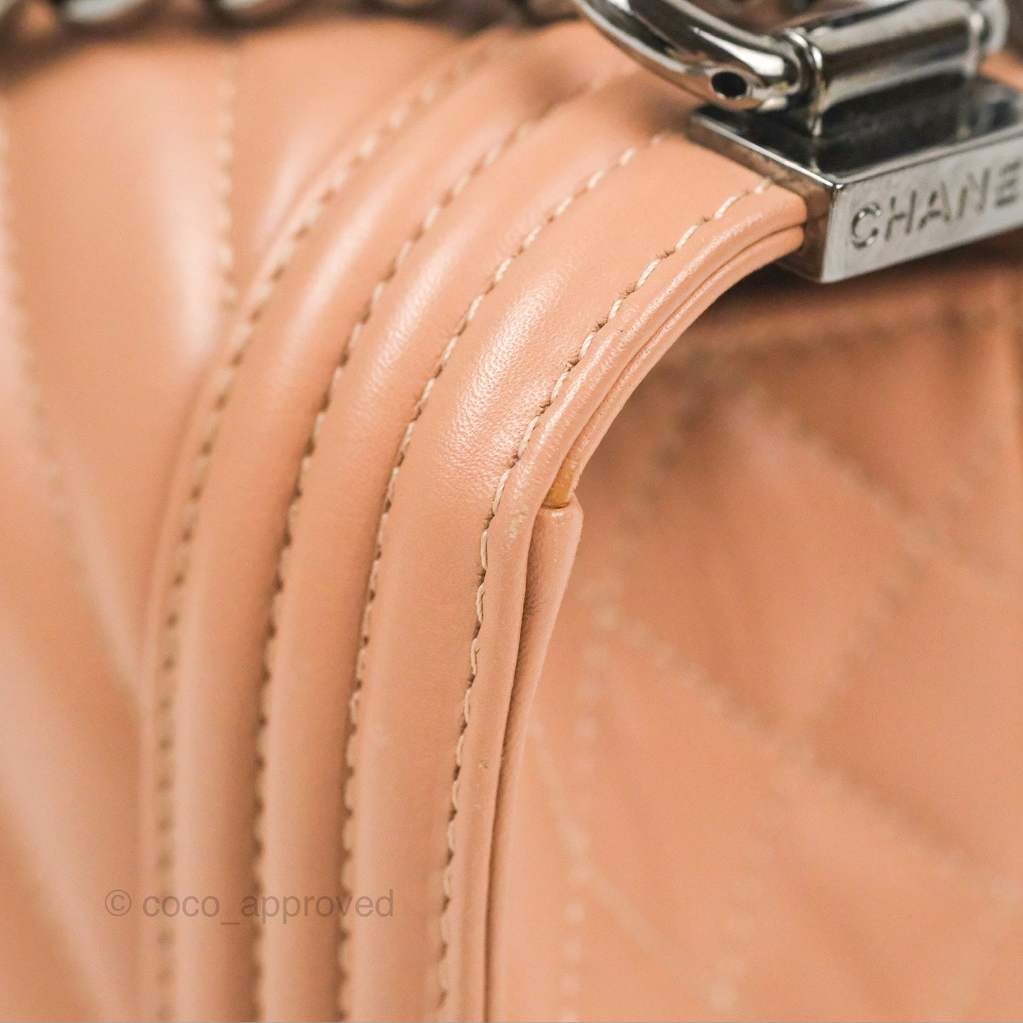 Chanel Chevron & Quilted Medium Boy Beige Calfskin Gun Metal