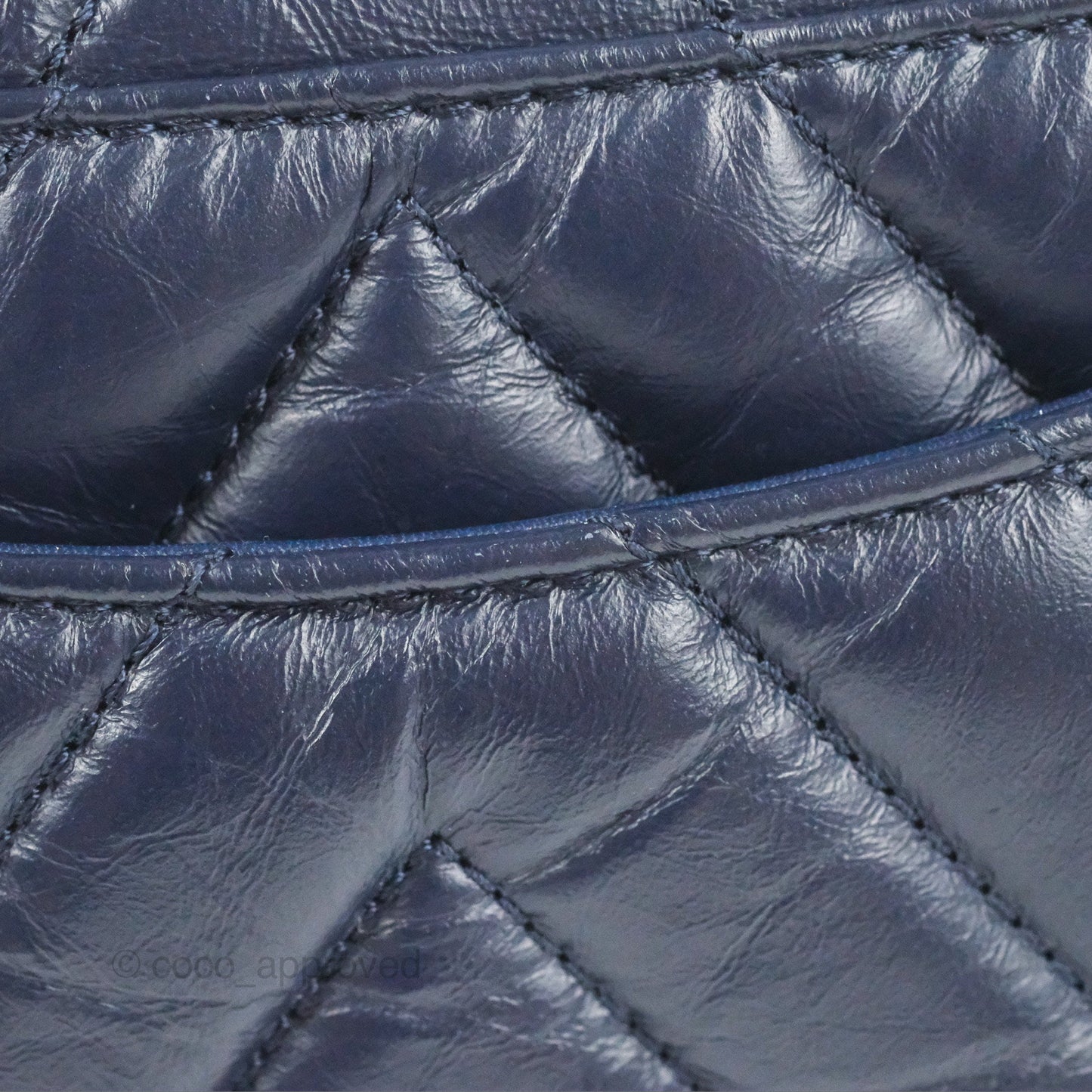Chanel Small Coco Handle Chevron Navy Crumpled Leather Aged Gold Hardware