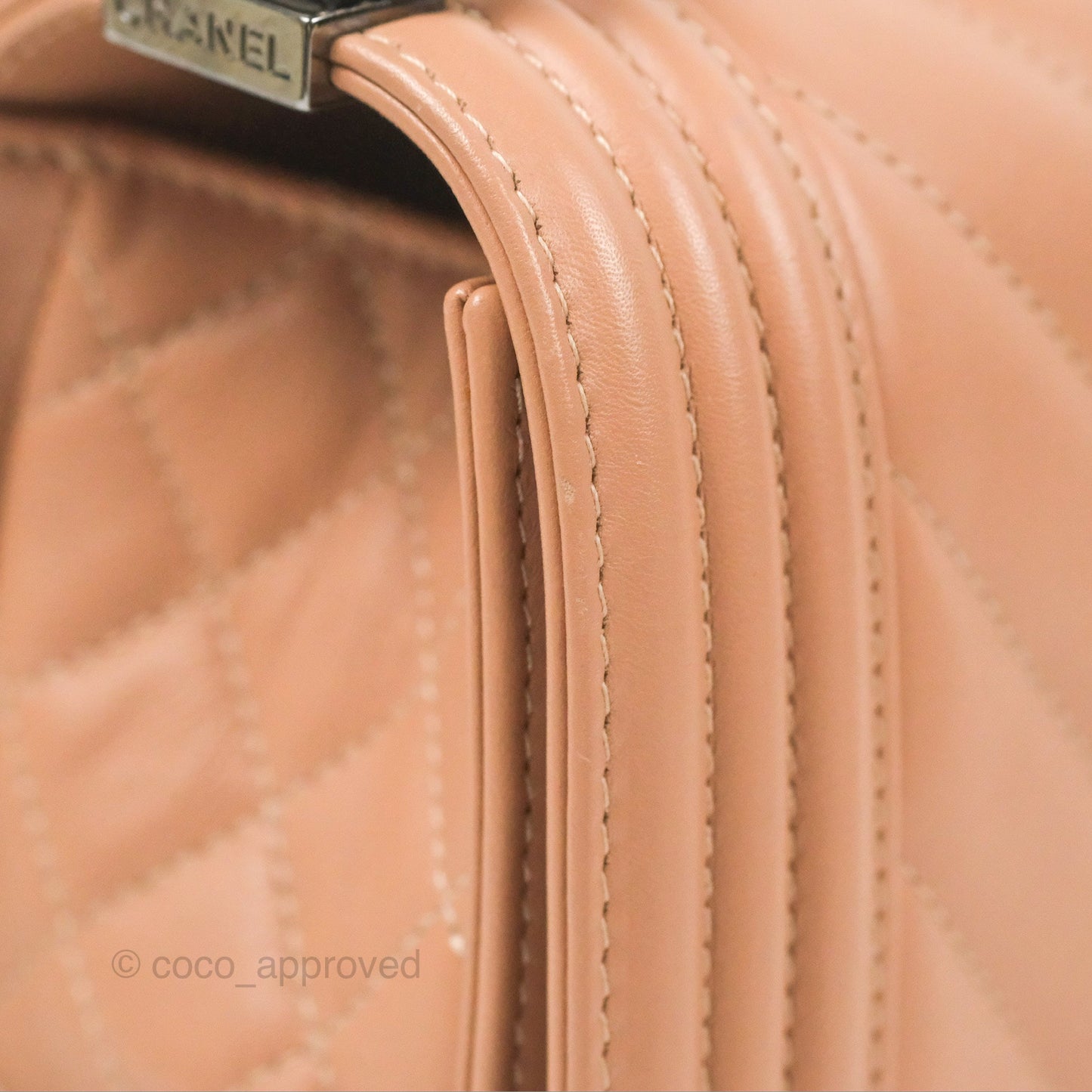 Chanel Chevron & Quilted Medium Boy Beige Calfskin Gun Metal