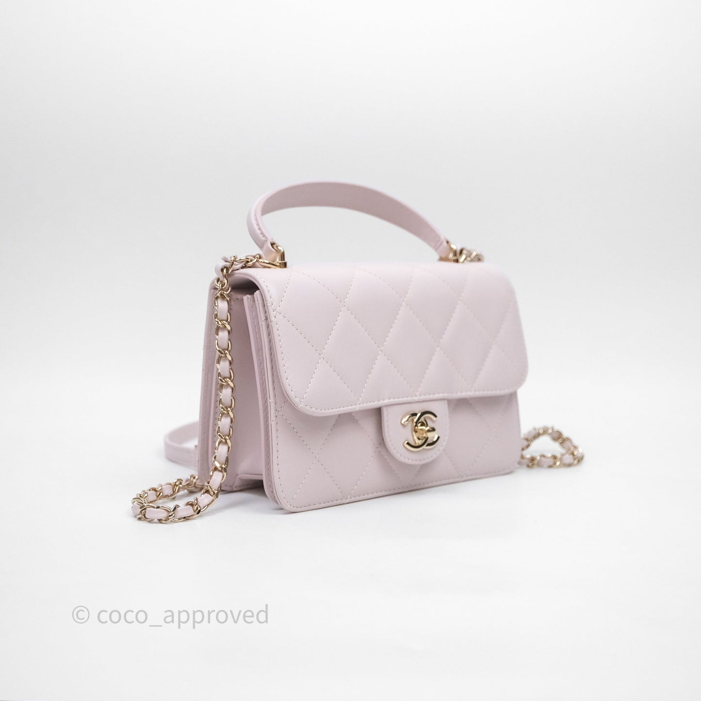 Chanel Small Coco Lady Quilted Flap Bag With Top Handle Light Pink Calfskin Gold Hardware