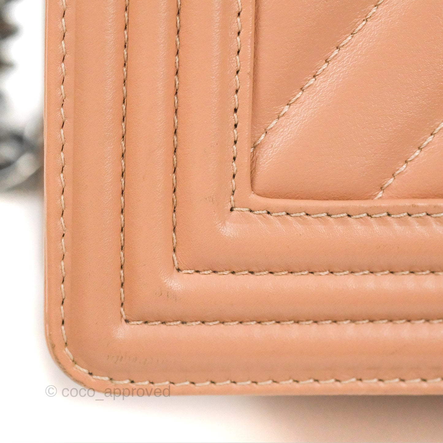 Chanel Chevron & Quilted Medium Boy Beige Calfskin Gun Metal