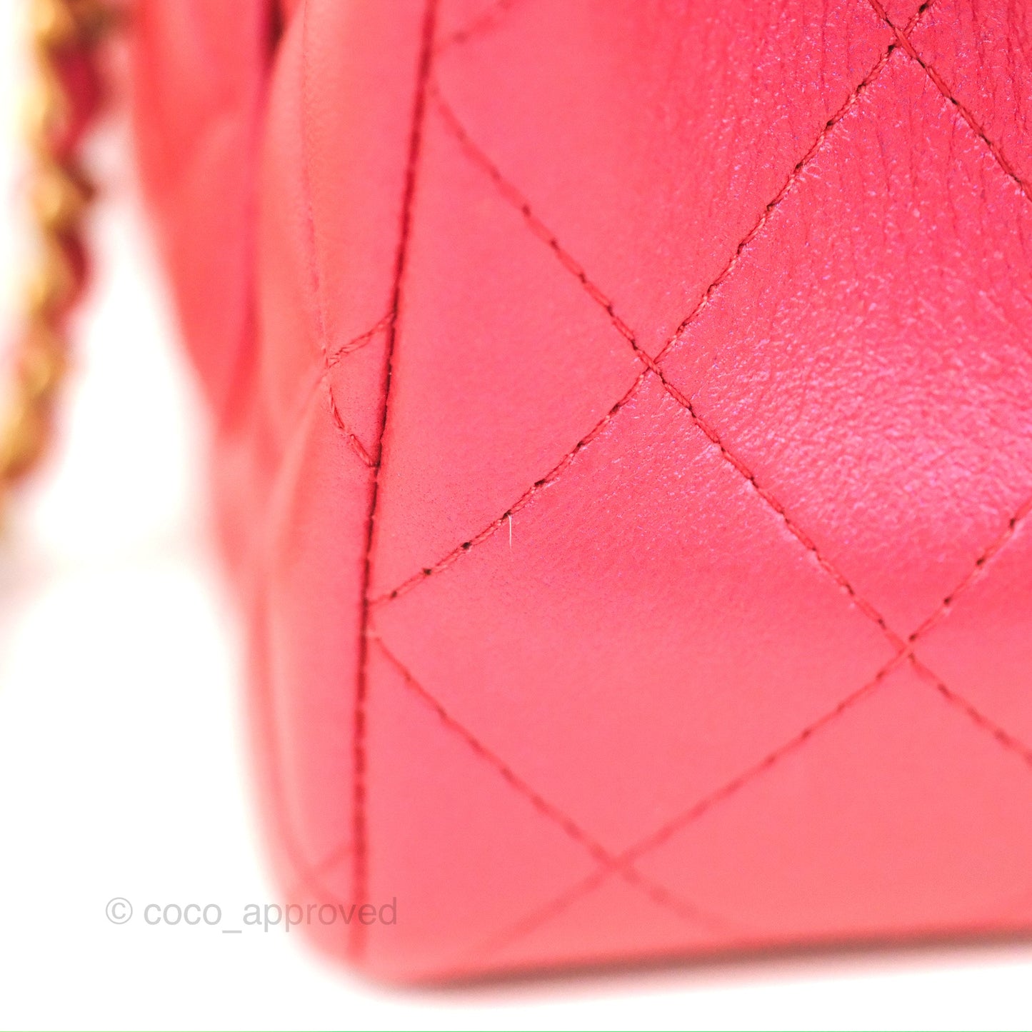 Chanel Top Handle Mini Rectangular Flap Bag Iridescent Dark Pink Lambskin Aged Gold Hardware