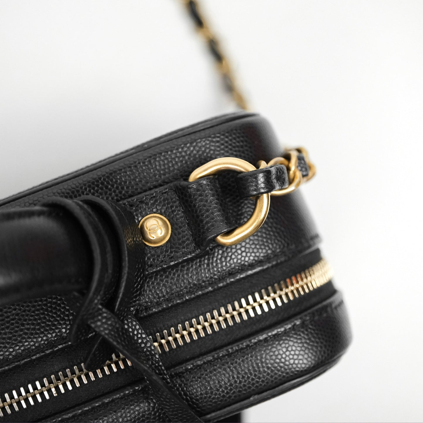 Chanel Quilted Medium CC Filigree Vanity Case Black Caviar Aged Gold Hardware