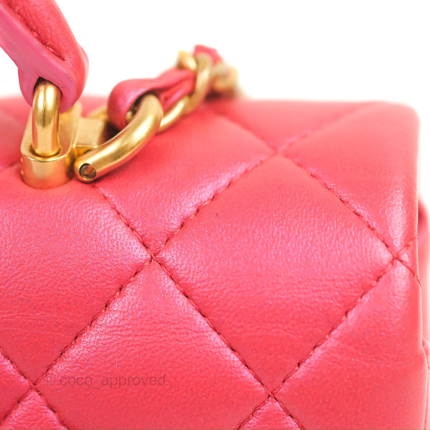 Chanel Top Handle Mini Rectangular Flap Bag Iridescent Dark Pink Lambskin Aged Gold Hardware