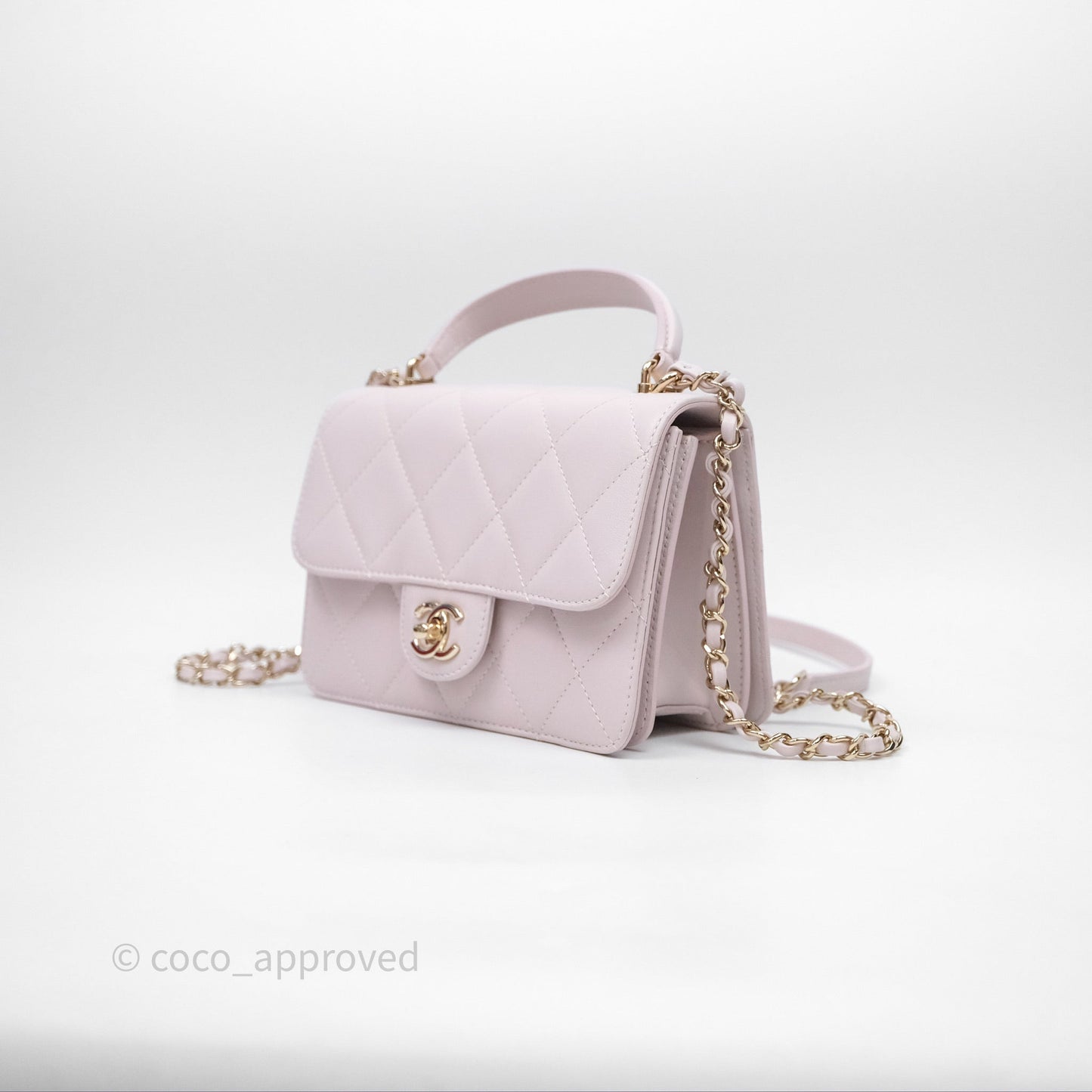 Chanel Small Coco Lady Quilted Flap Bag With Top Handle Light Pink Calfskin Gold Hardware