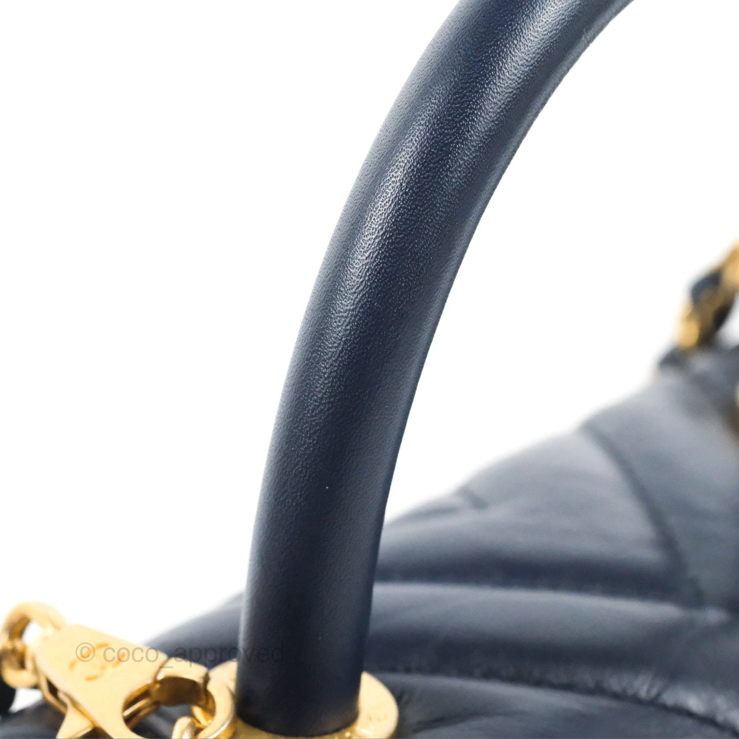 Chanel Small Coco Handle Chevron Navy Crumpled Leather Aged Gold Hardware