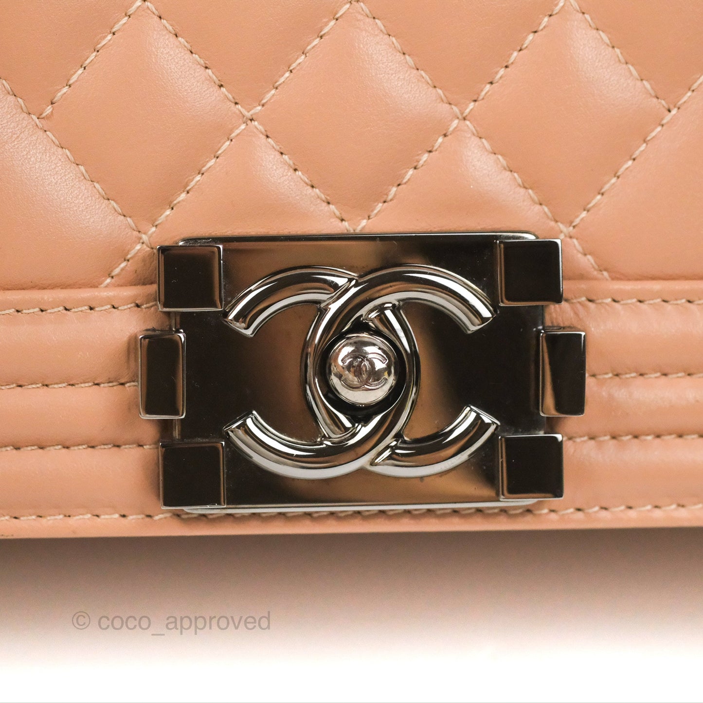 Chanel Chevron & Quilted Medium Boy Beige Calfskin Gun Metal