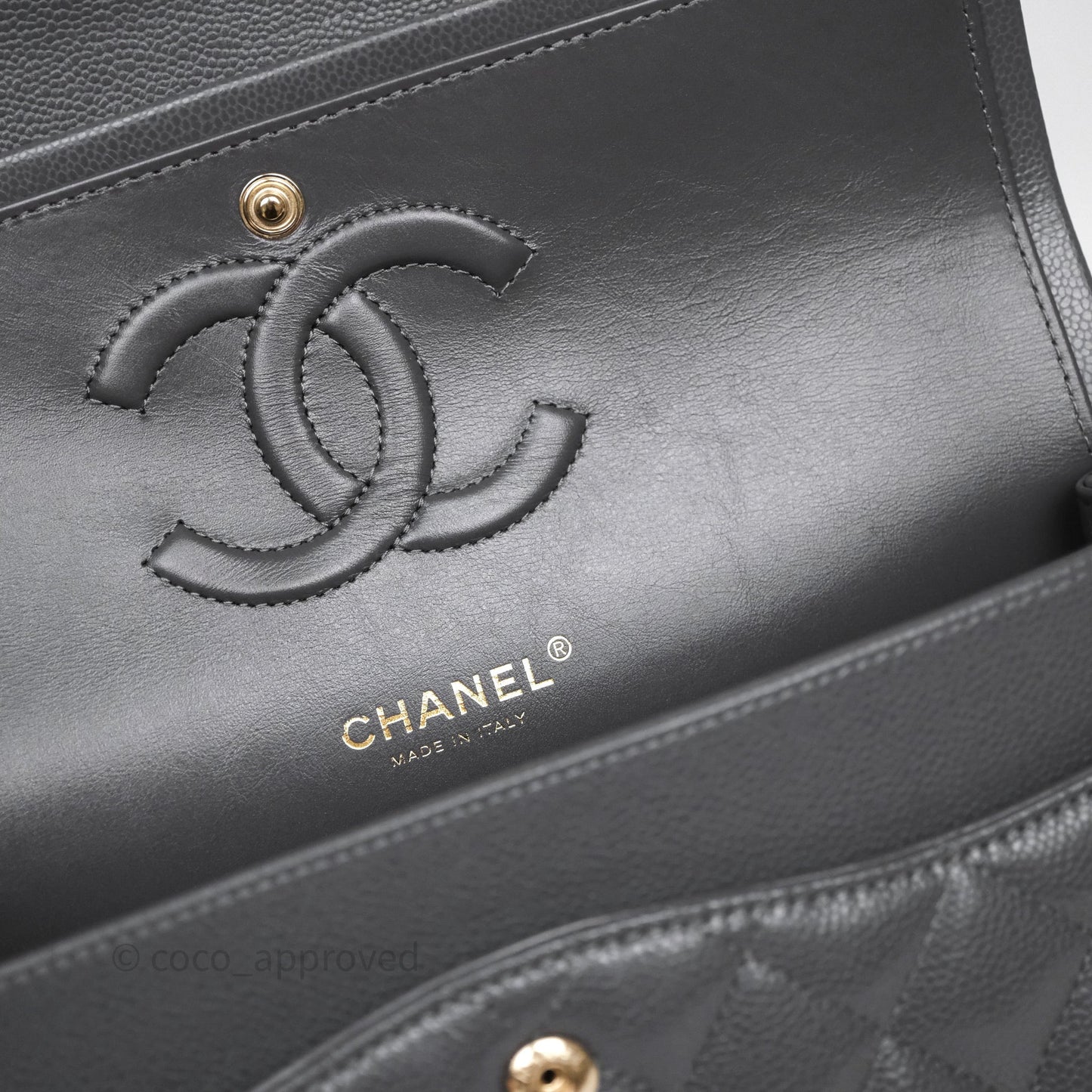 Chanel Classic M/L Medium Flap Quilted Dark Grey Caviar Gold Hardware