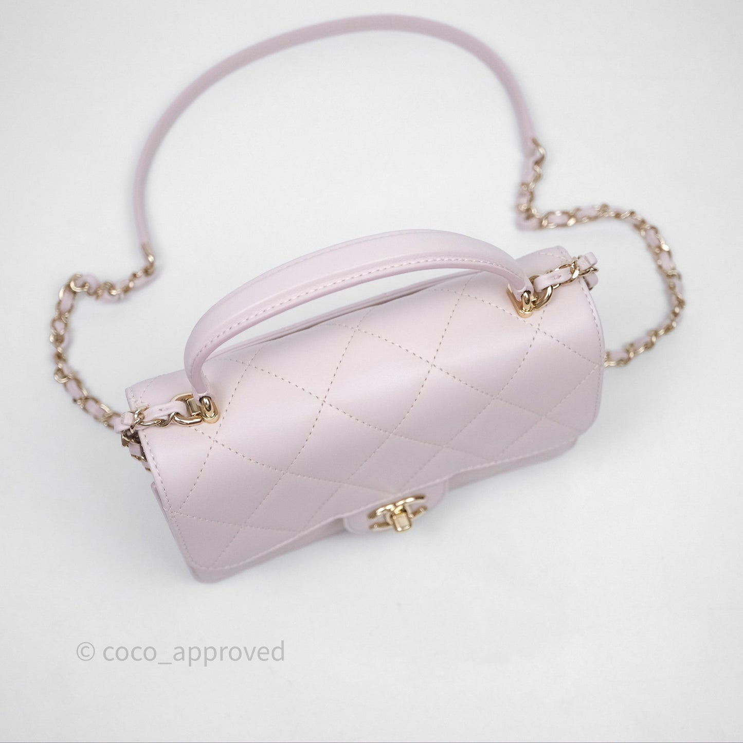 Chanel Small Coco Lady Quilted Flap Bag With Top Handle Light Pink Calfskin Gold Hardware
