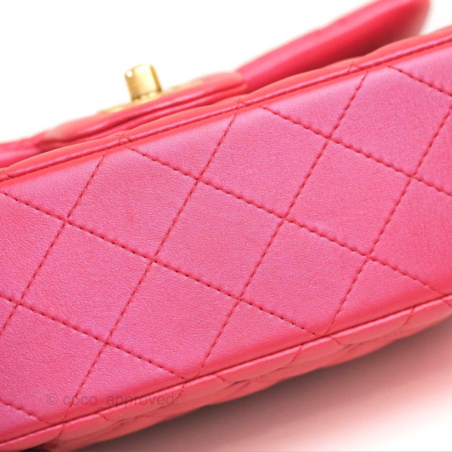Chanel Top Handle Mini Rectangular Flap Bag Iridescent Dark Pink Lambskin Aged Gold Hardware