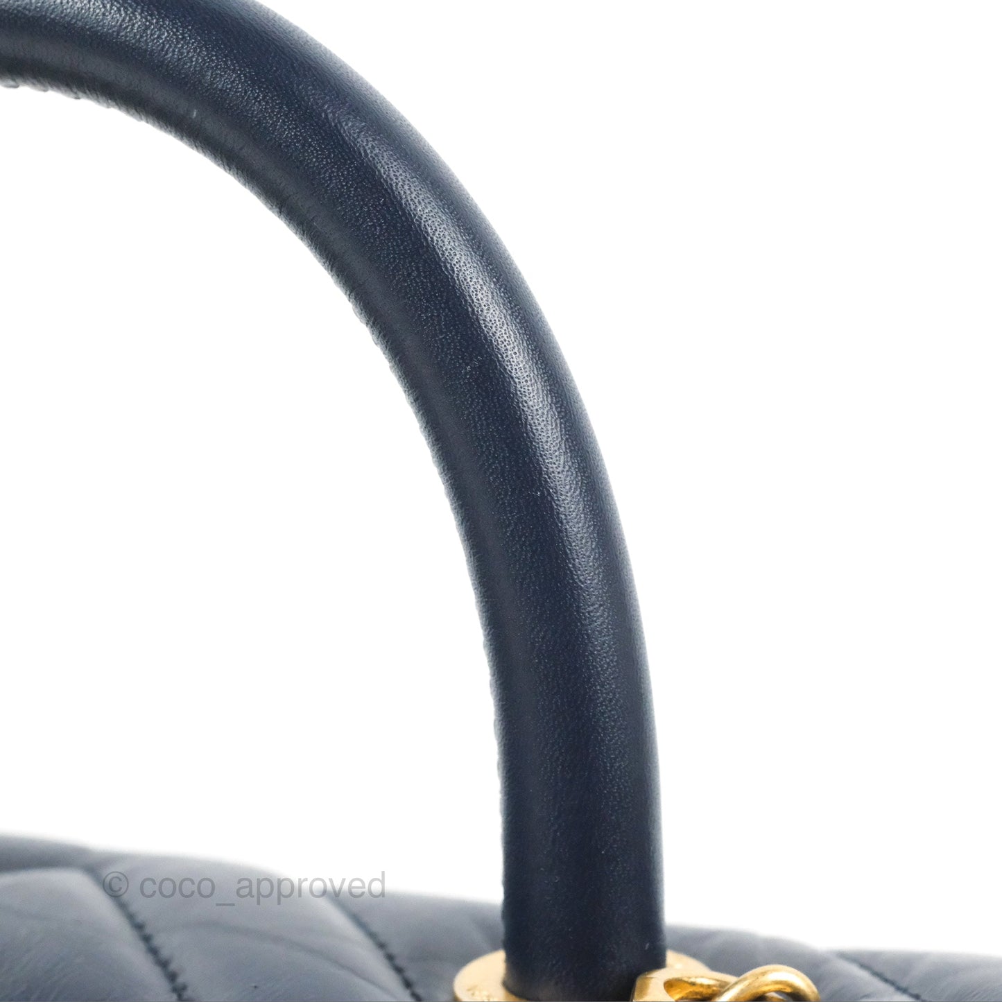Chanel Small Coco Handle Chevron Navy Crumpled Leather Aged Gold Hardware